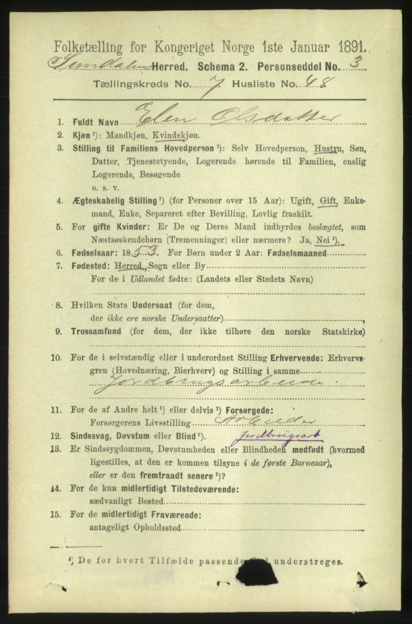 RA, 1891 census for 1563 Sunndal, 1891, p. 2115