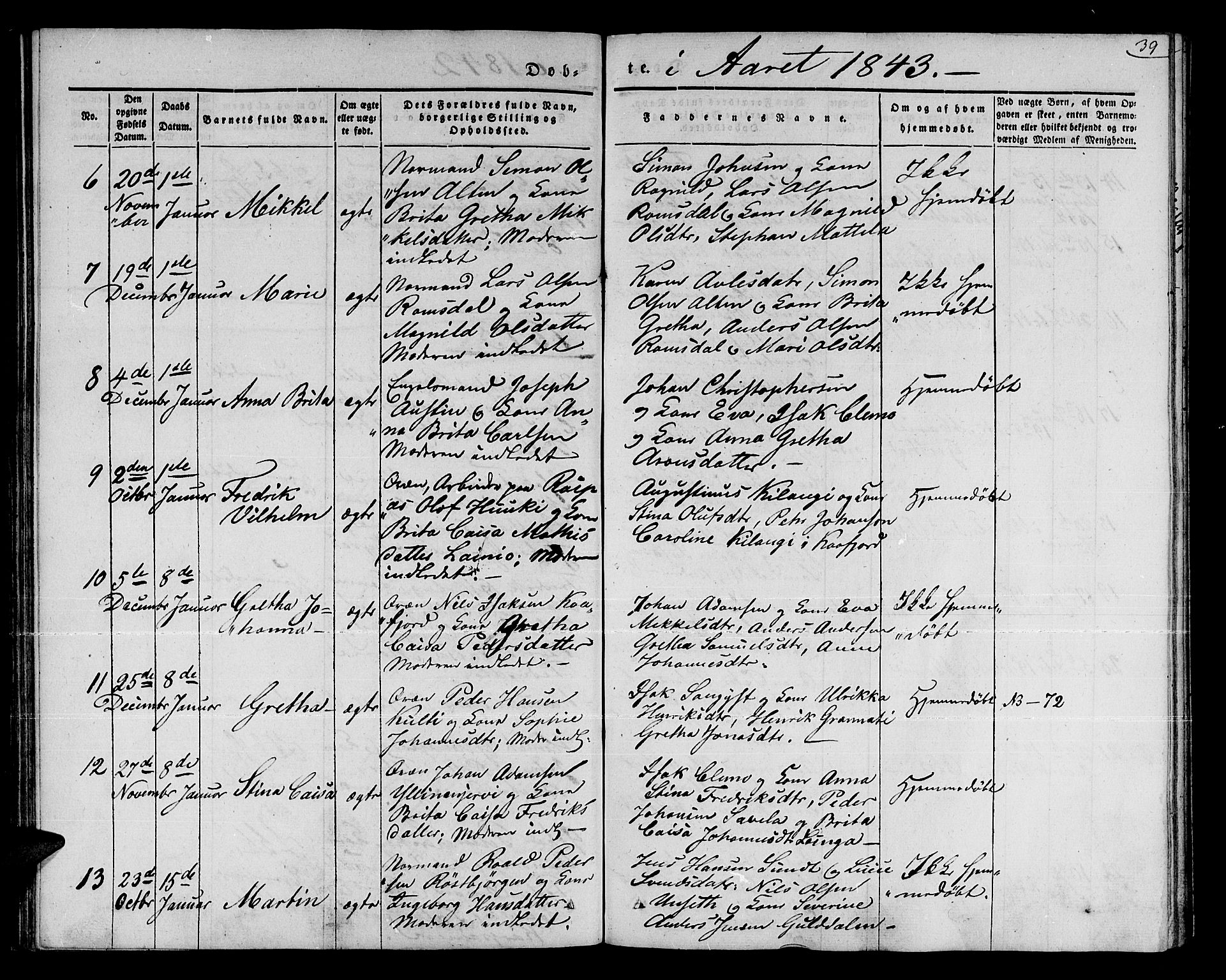 Talvik sokneprestkontor, AV/SATØ-S-1337/H/Ha/L0015kirke: Parish register (official) no. 15, 1837-1847, p. 39