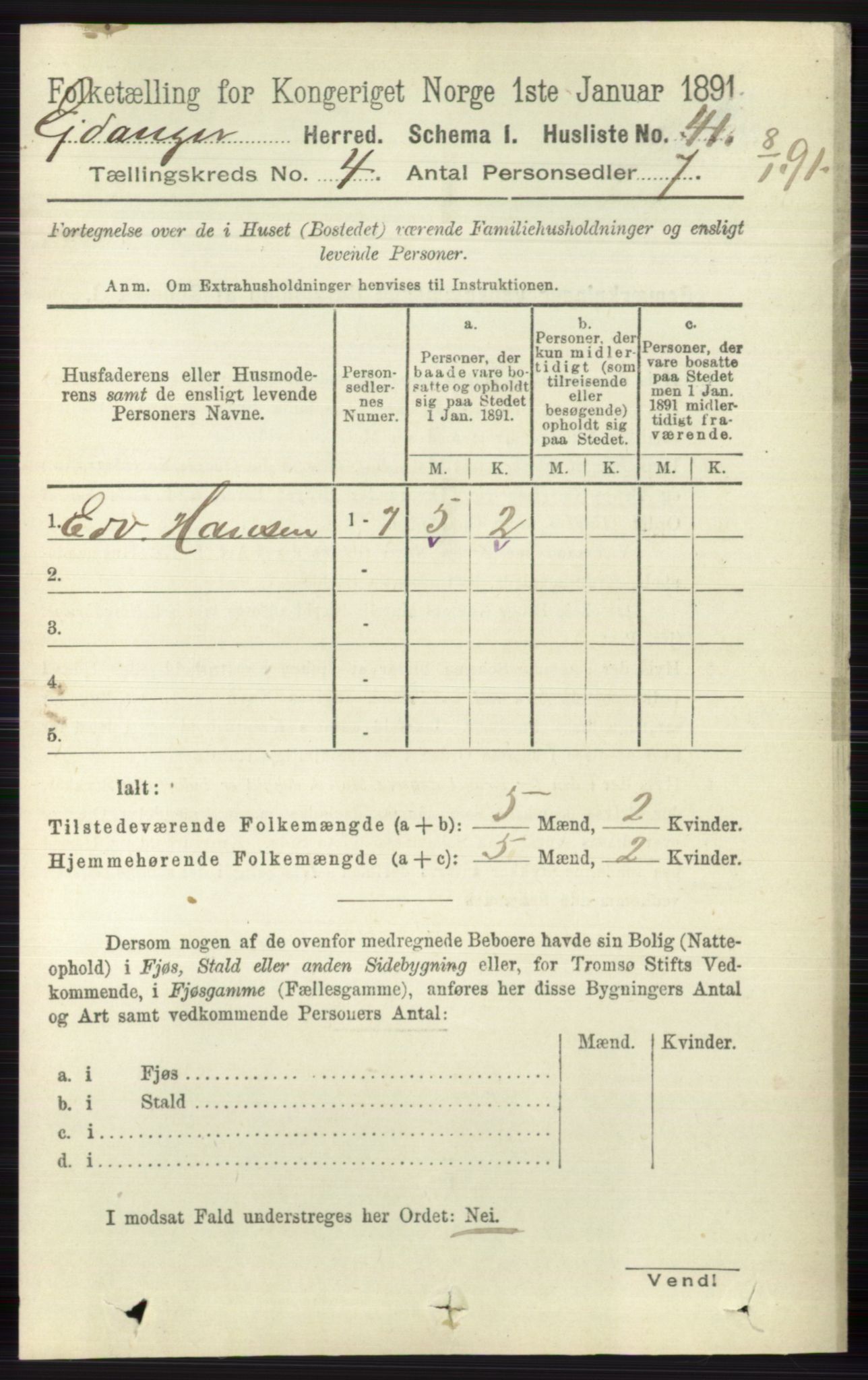 RA, 1891 census for 0813 Eidanger, 1891, p. 1938