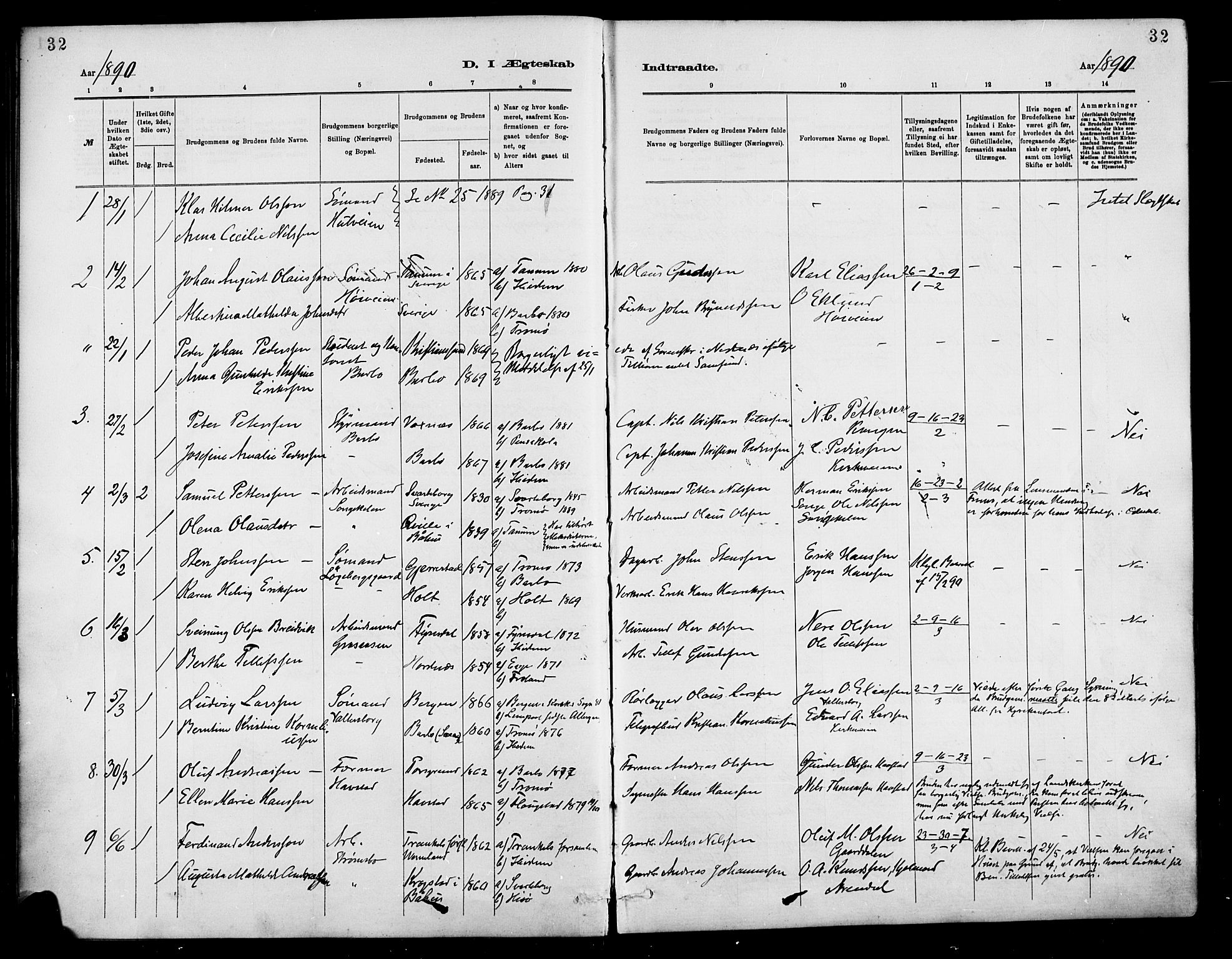 Barbu sokneprestkontor, AV/SAK-1111-0003/F/Fa/L0003: Parish register (official) no. A 3, 1883-1898, p. 32