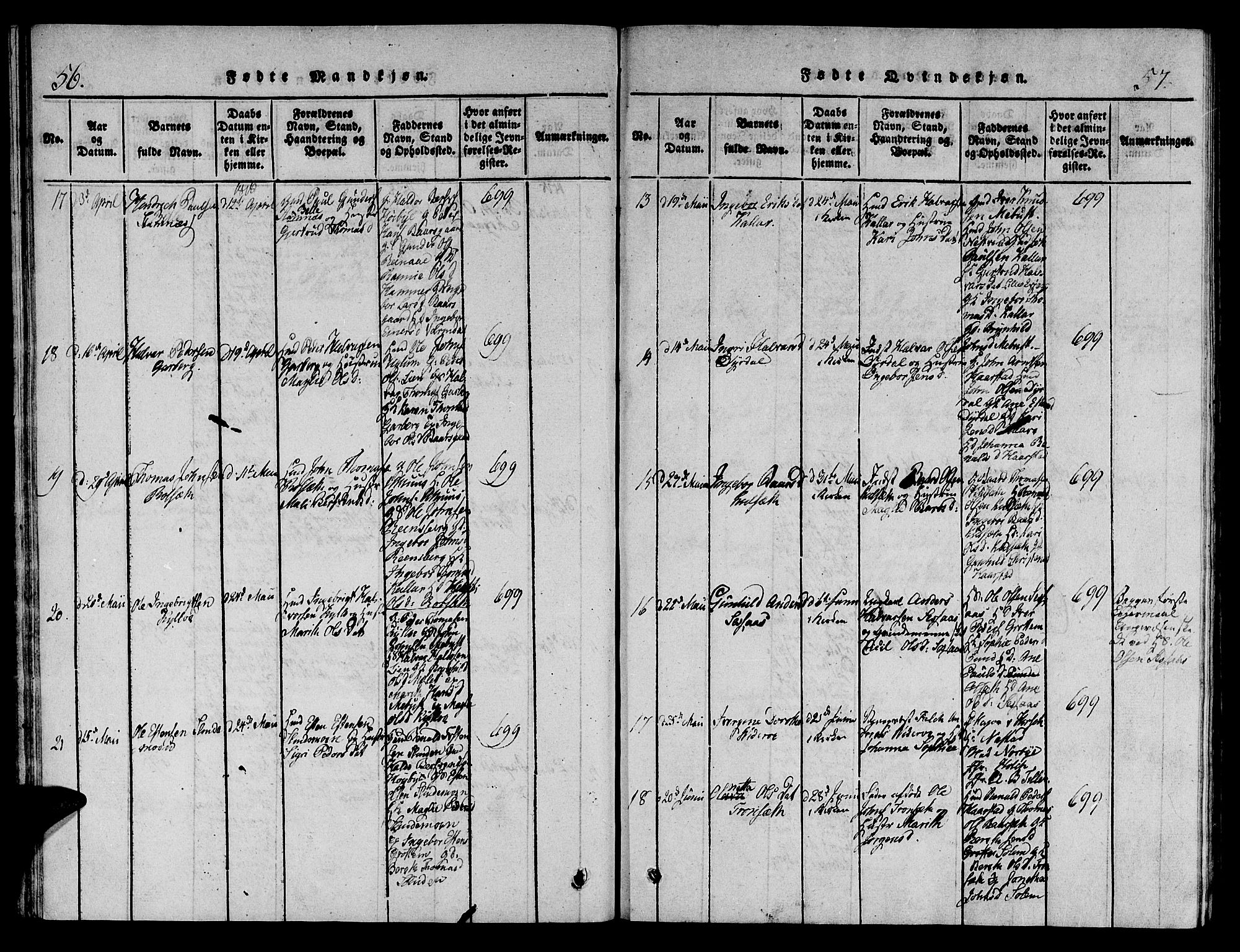 Ministerialprotokoller, klokkerbøker og fødselsregistre - Sør-Trøndelag, AV/SAT-A-1456/695/L1141: Parish register (official) no. 695A04 /1, 1816-1824, p. 56-57