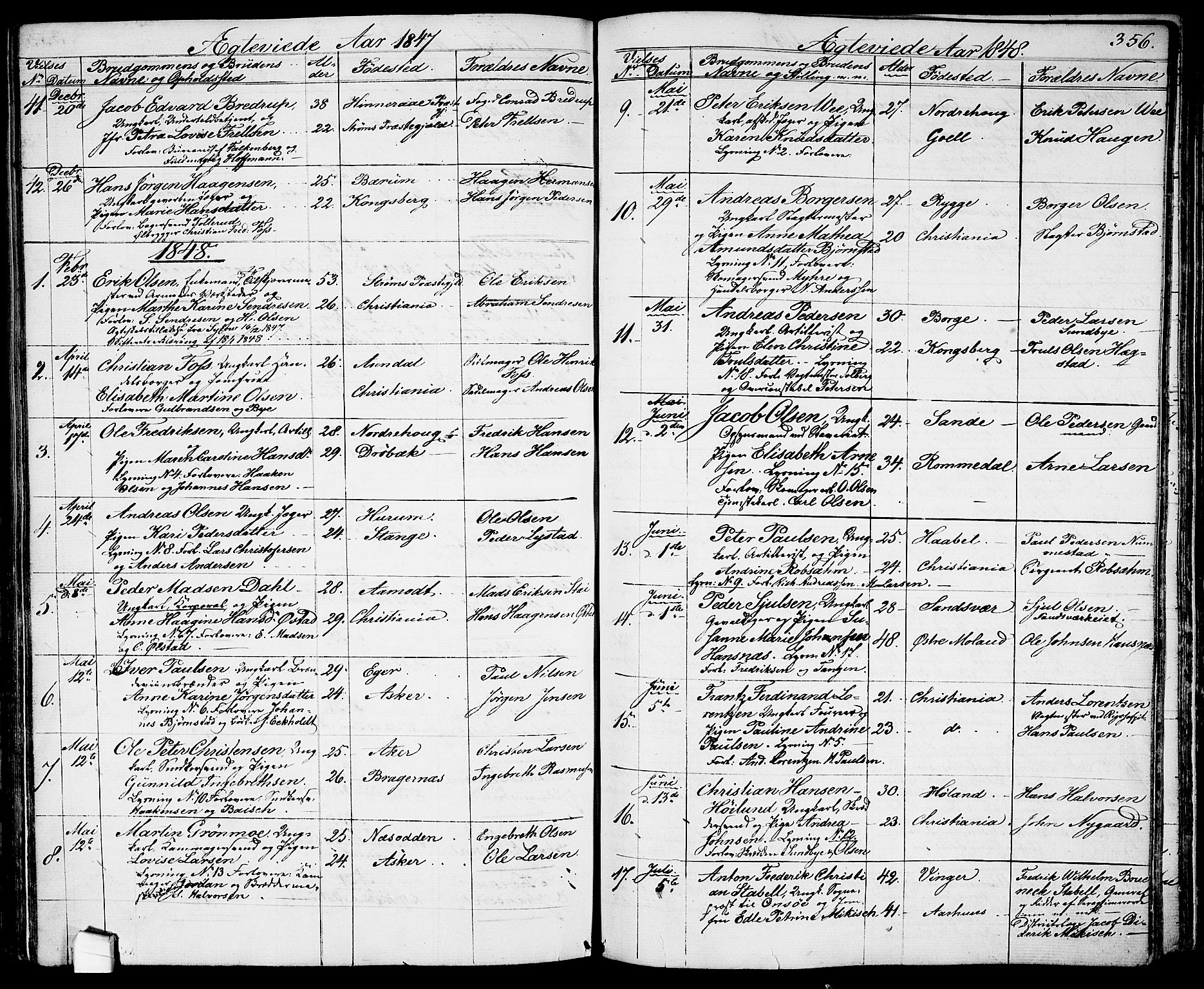 Garnisonsmenigheten Kirkebøker, SAO/A-10846/G/Ga/L0005: Parish register (copy) no. 5, 1841-1860, p. 356