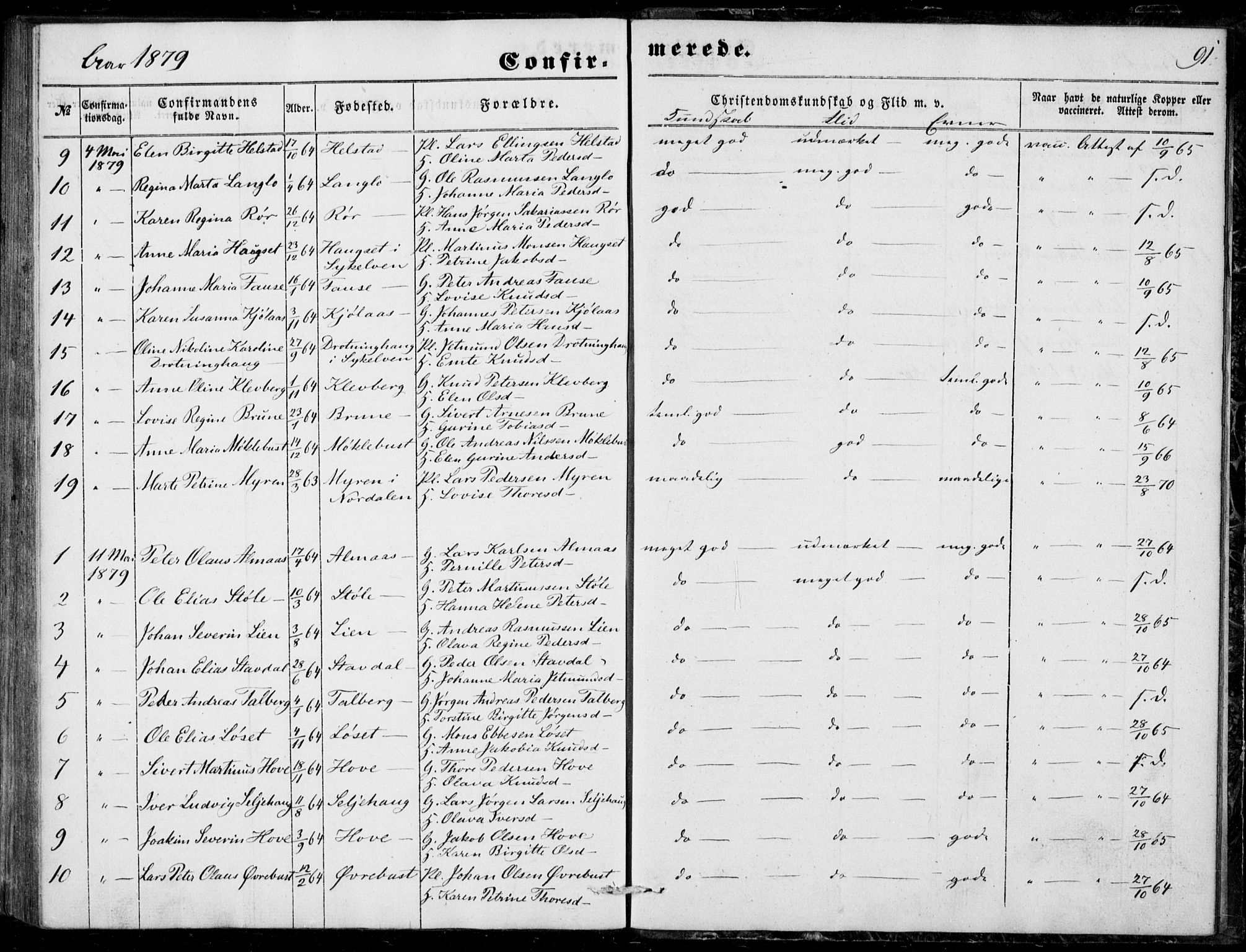 Ministerialprotokoller, klokkerbøker og fødselsregistre - Møre og Romsdal, AV/SAT-A-1454/520/L0281: Parish register (official) no. 520A10, 1851-1881, p. 91