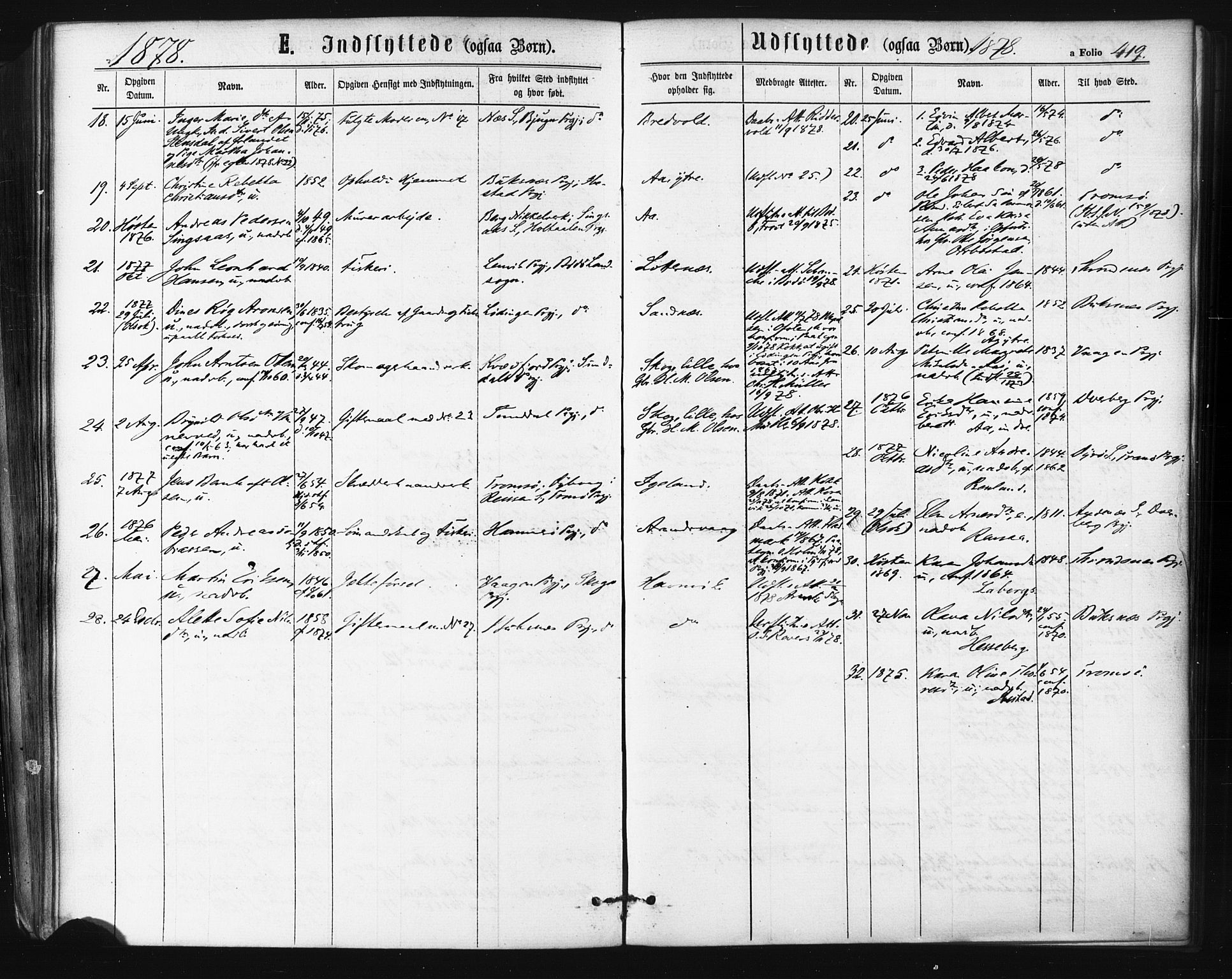 Ibestad sokneprestembete, SATØ/S-0077/H/Ha/Haa/L0010kirke: Parish register (official) no. 10, 1869-1879, p. 419