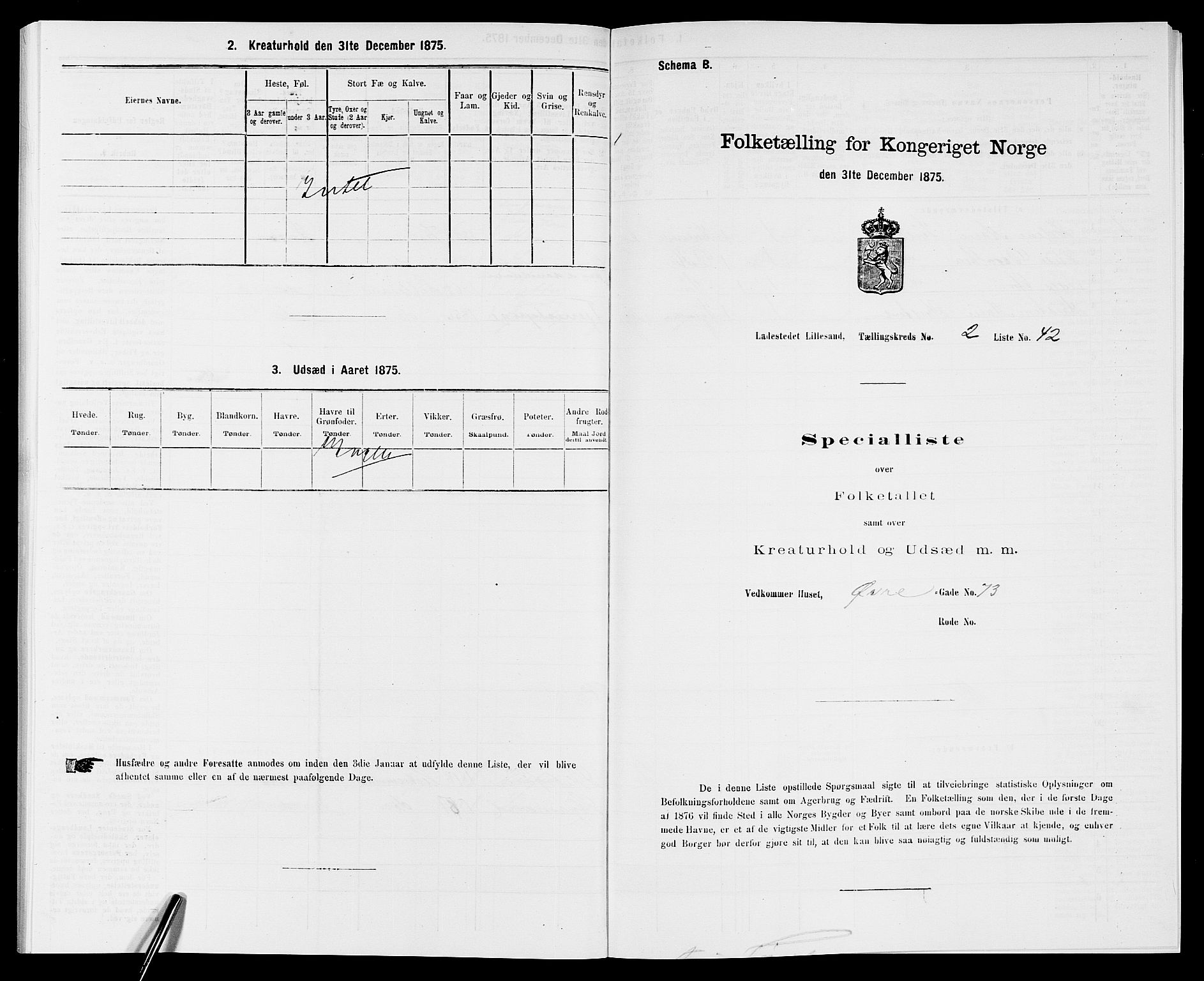 SAK, 1875 census for 0905B Vestre Moland/Lillesand, 1875, p. 190