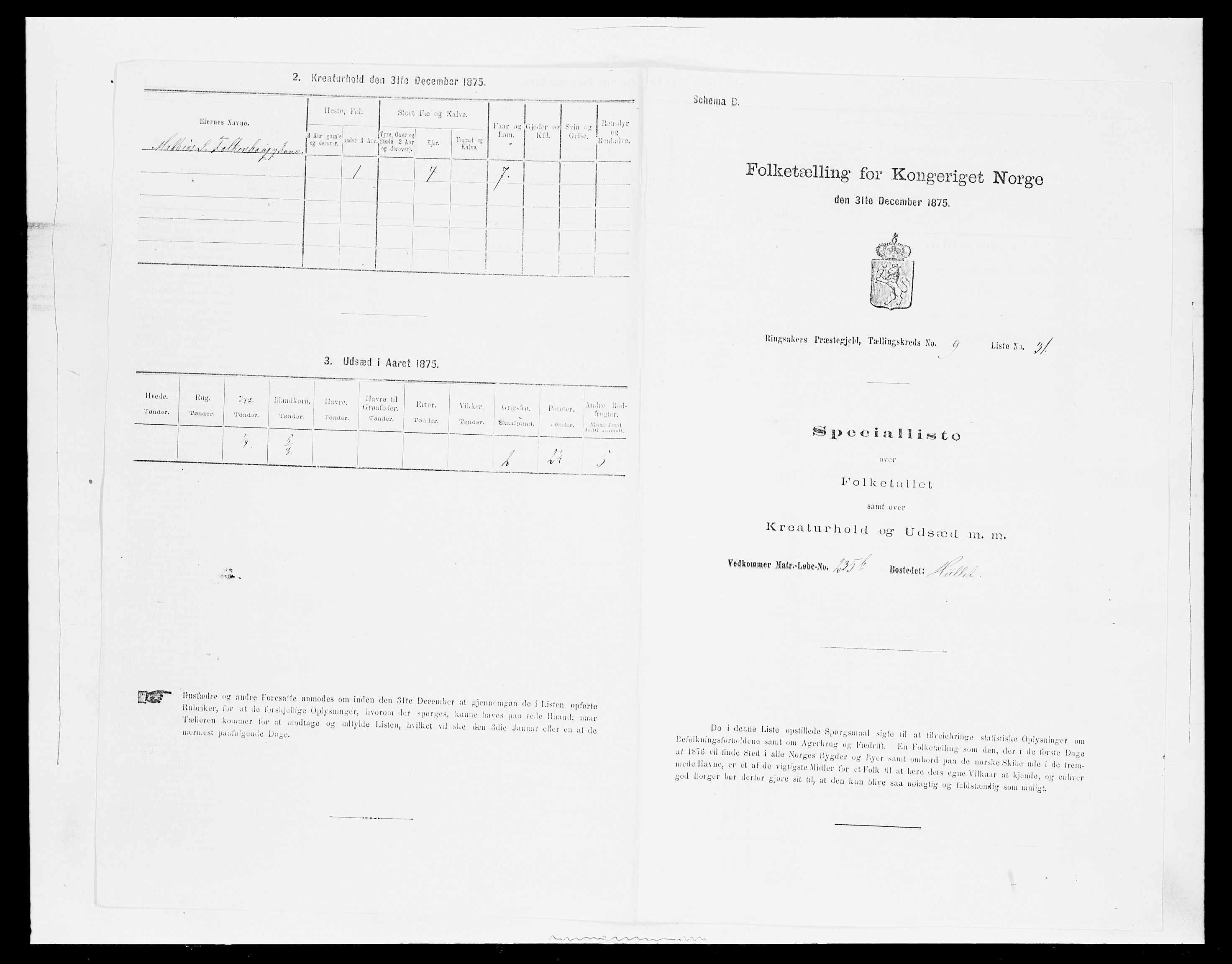 SAH, 1875 census for 0412P Ringsaker, 1875, p. 1853