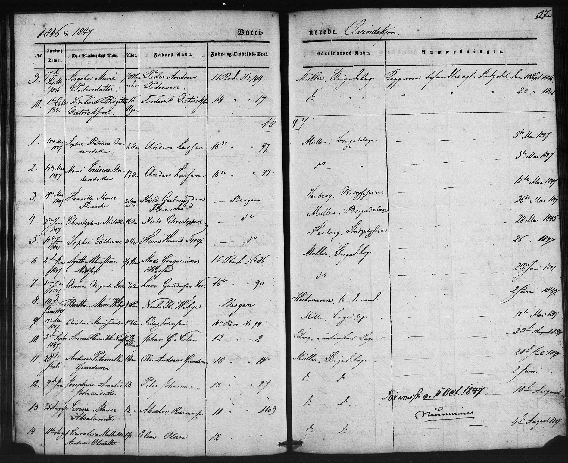 Domkirken sokneprestembete, SAB/A-74801/H/Haa/L0046: Parish register (official) no. F 1, 1841-1852, p. 57