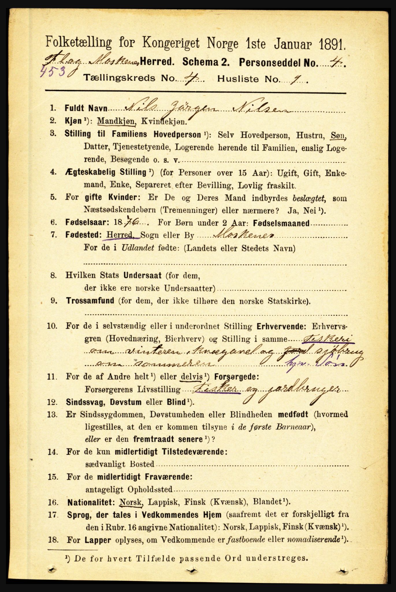 RA, 1891 census for 1859 Flakstad, 1891, p. 1864