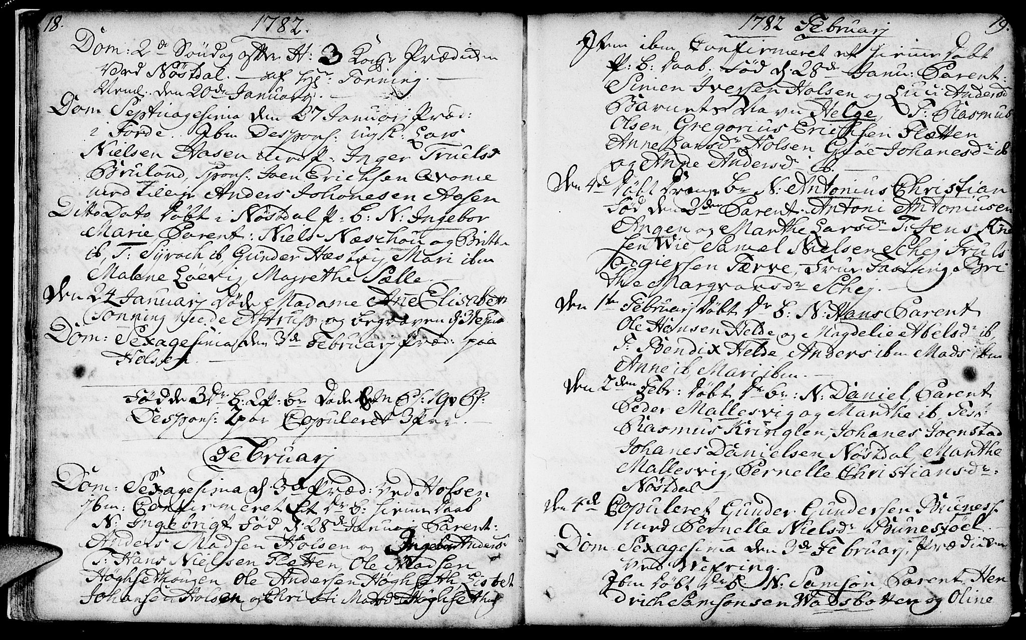 Førde sokneprestembete, AV/SAB-A-79901/H/Haa/Haaa/L0004: Parish register (official) no. A 4, 1781-1803, p. 18-19