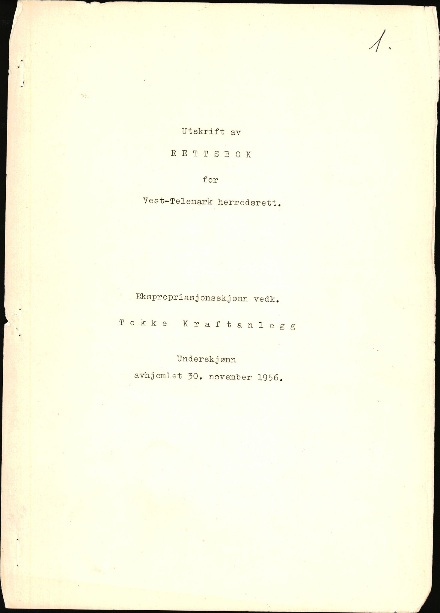 Vest-Telemark sorenskriveri, AV/SAKO-A-134/F/Fo/Foc/L0001: Tokke og Vinjevassdraget rettsbøker, 1954-1963, p. 1