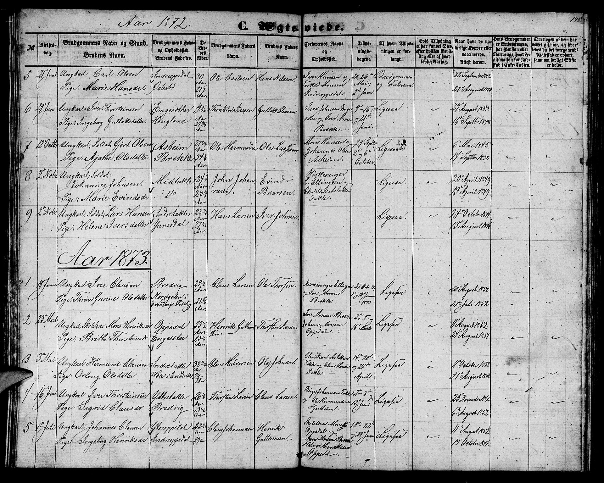 Gulen sokneprestembete, AV/SAB-A-80201/H/Hab/Habc/L0001: Parish register (copy) no. C 1, 1853-1880, p. 145