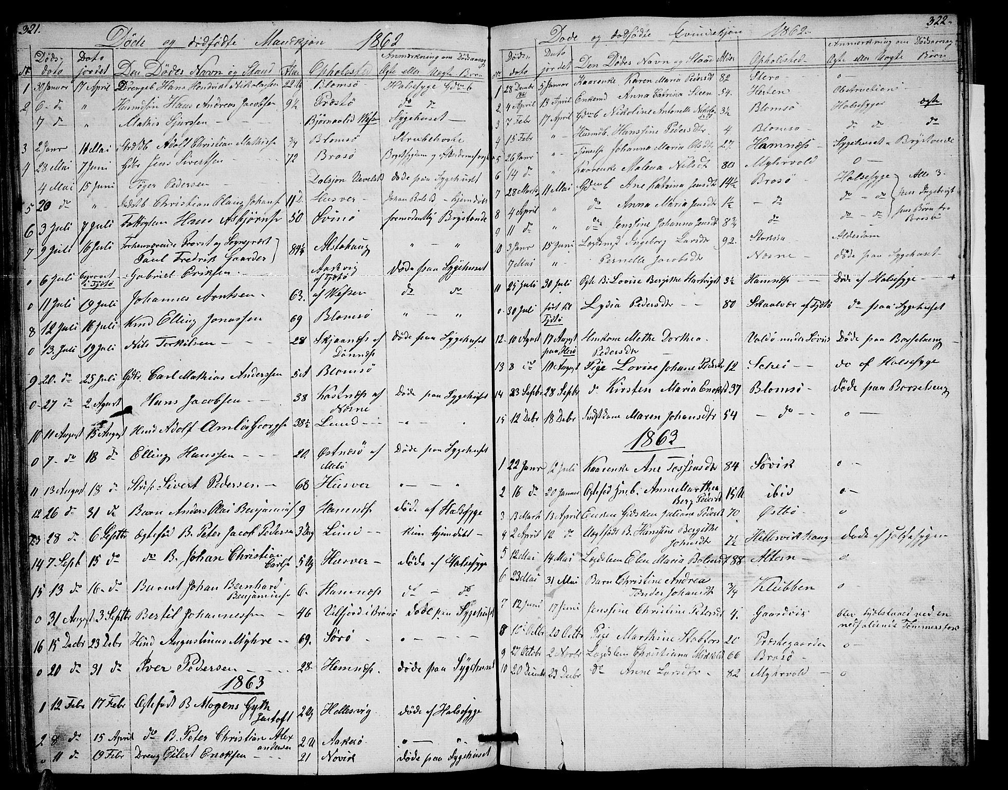 Ministerialprotokoller, klokkerbøker og fødselsregistre - Nordland, AV/SAT-A-1459/830/L0460: Parish register (copy) no. 830C02, 1843-1865, p. 321-322