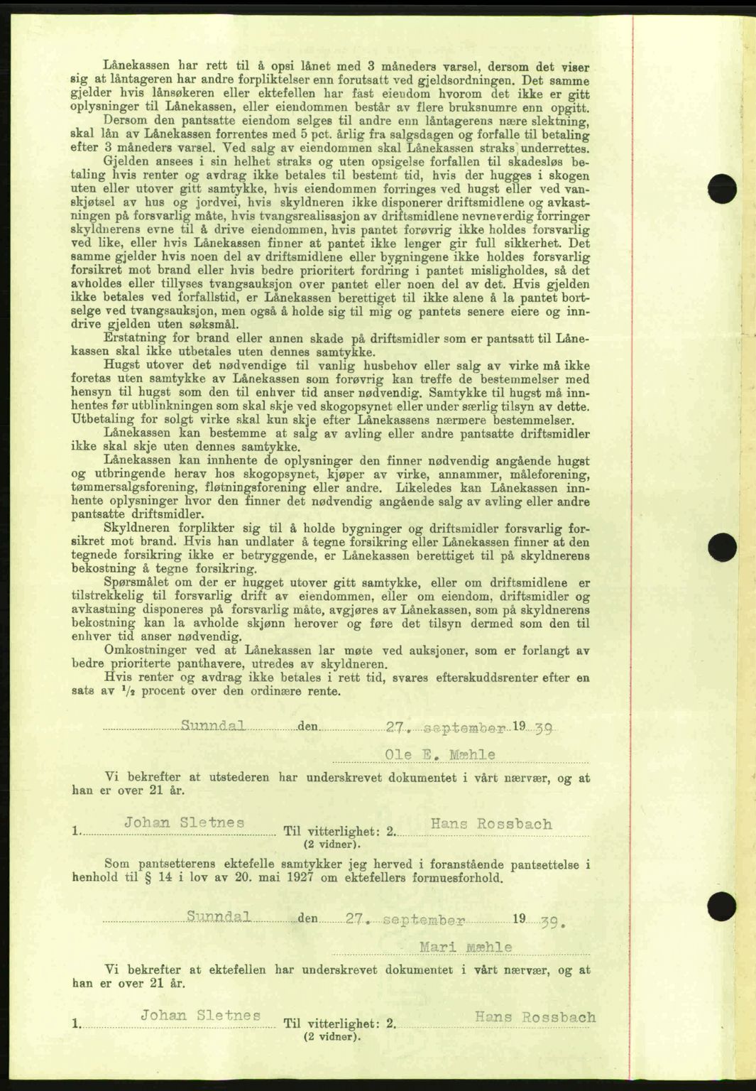 Nordmøre sorenskriveri, AV/SAT-A-4132/1/2/2Ca: Mortgage book no. B86, 1939-1940, Diary no: : 3351/1939