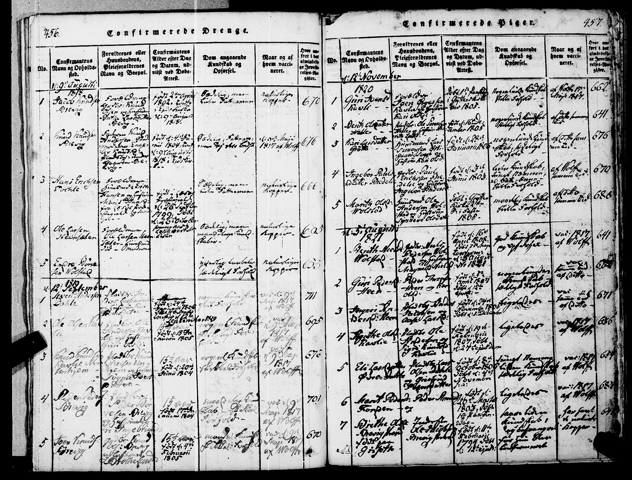 Ministerialprotokoller, klokkerbøker og fødselsregistre - Møre og Romsdal, SAT/A-1454/545/L0585: Parish register (official) no. 545A01, 1818-1853, p. 456-457