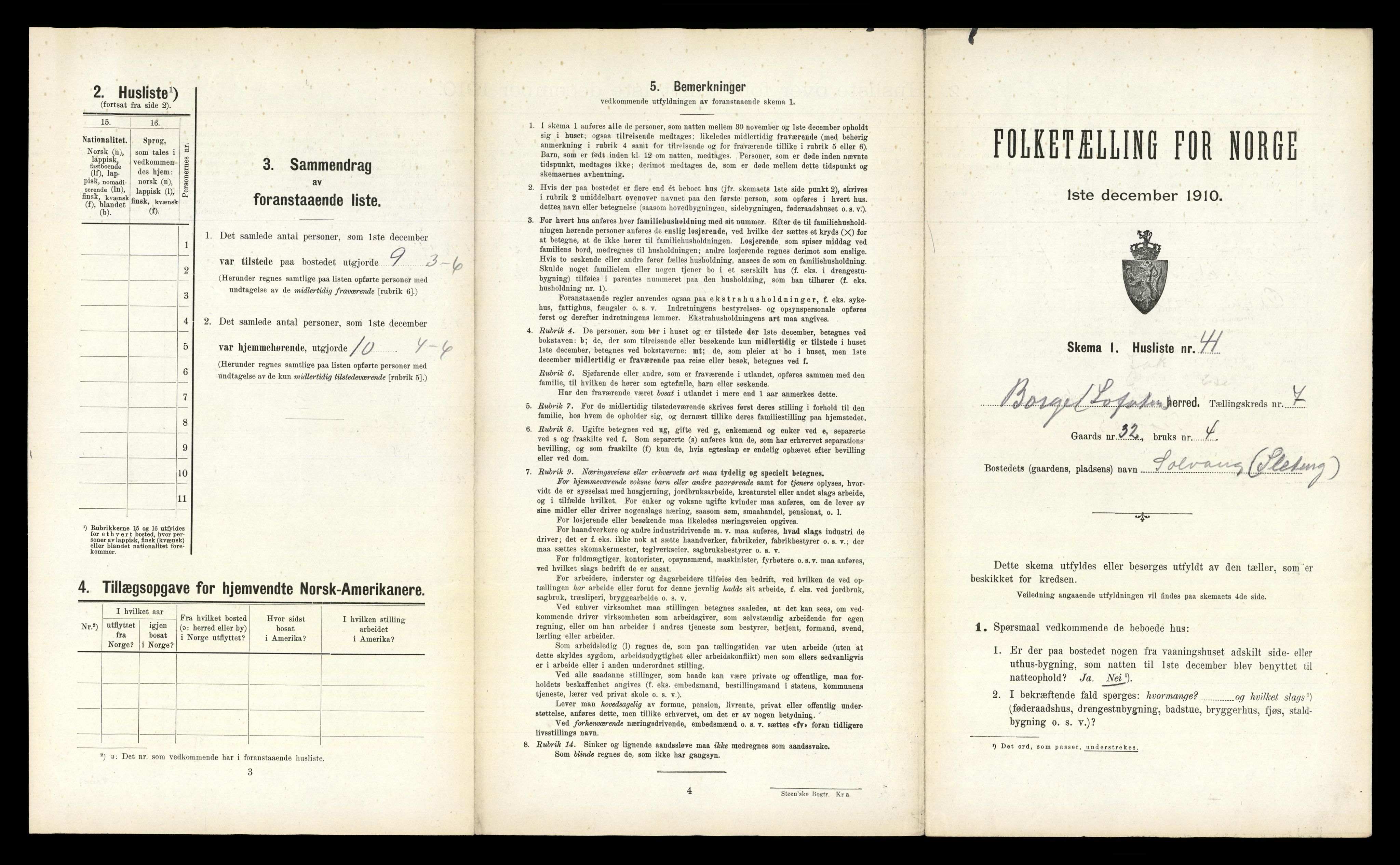 RA, 1910 census for Borge, 1910, p. 733