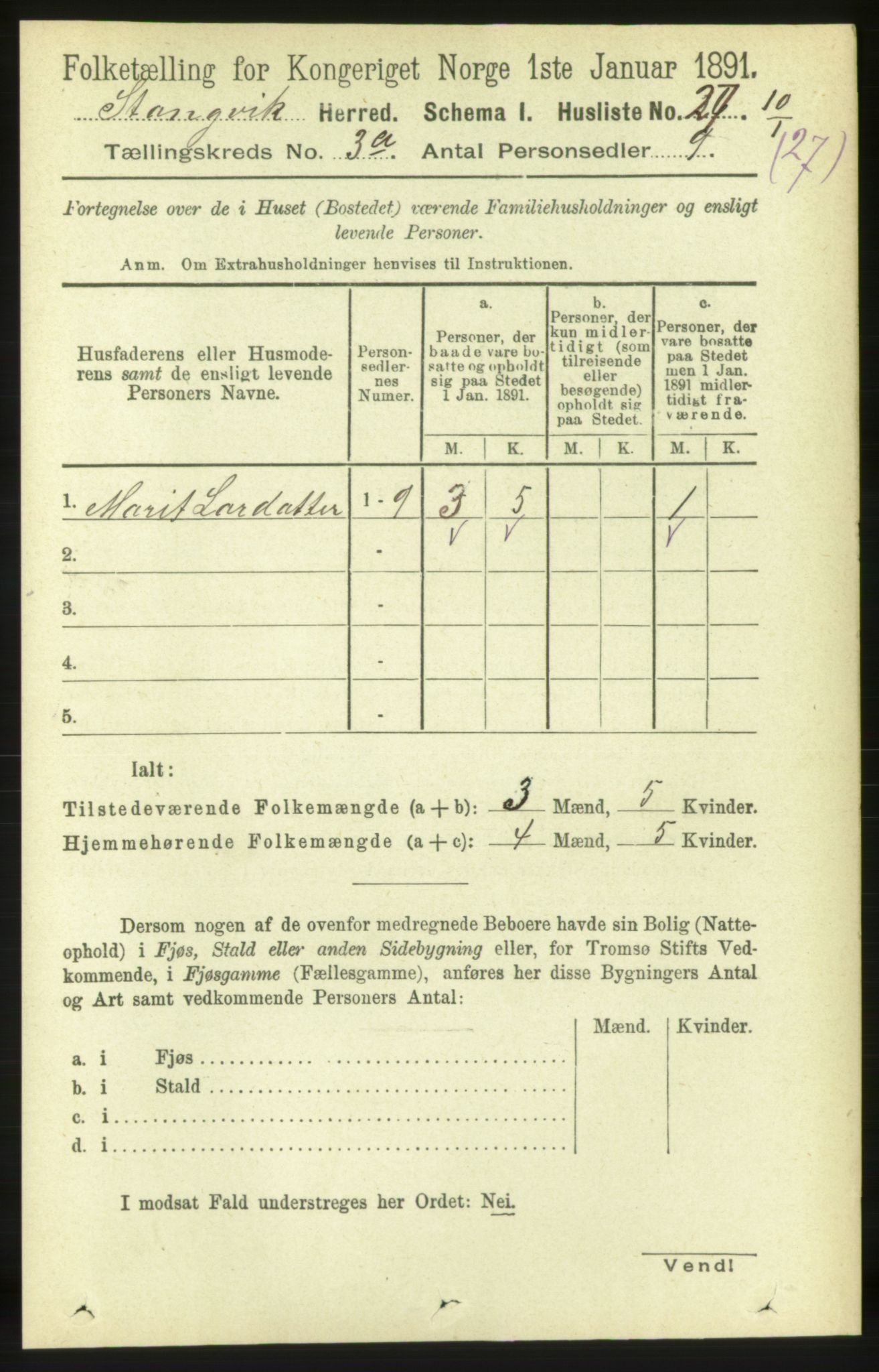 RA, 1891 census for 1564 Stangvik, 1891, p. 1201