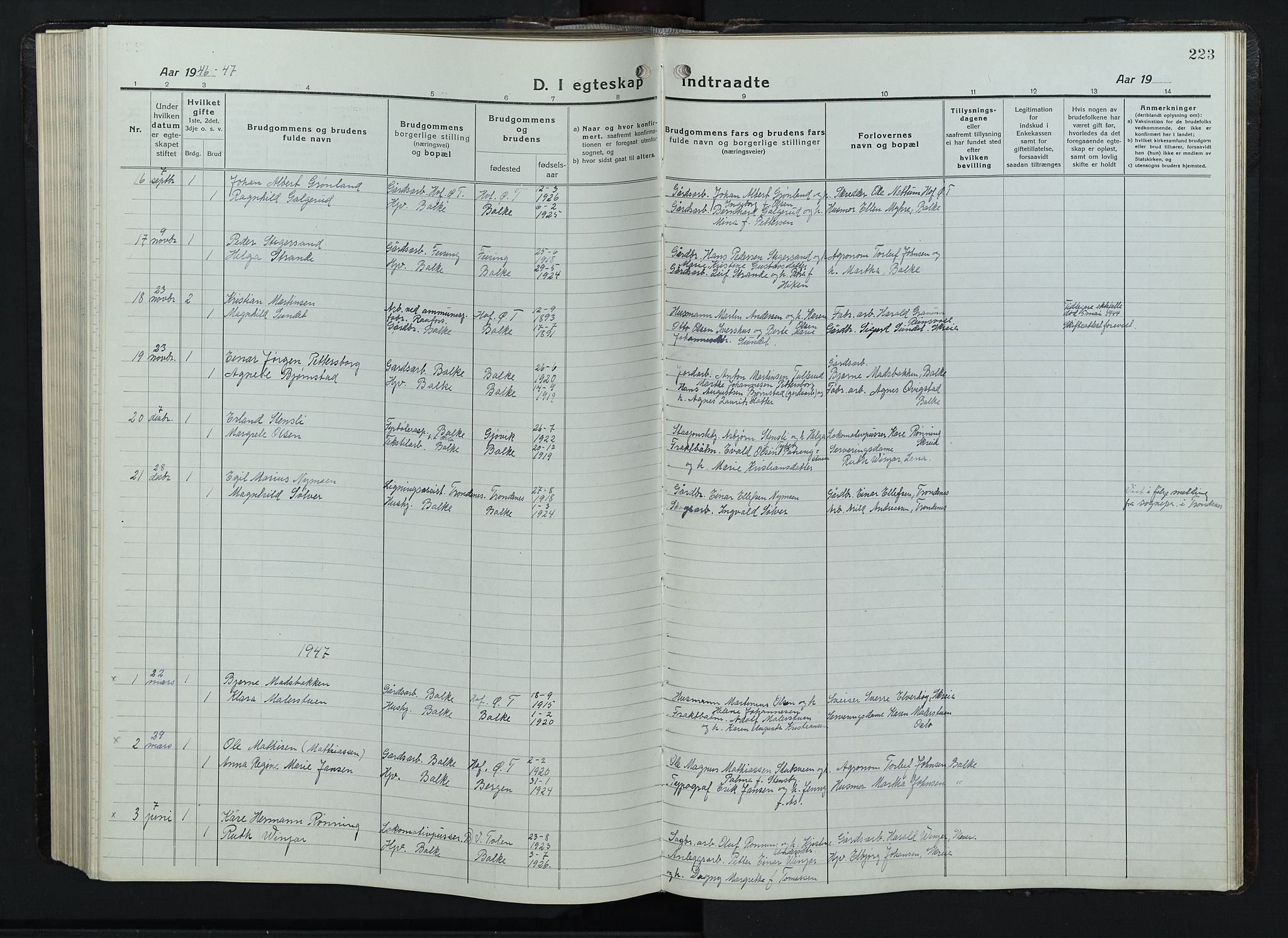 Balke prestekontor, SAH/PREST-106/H/Ha/Hab/L0001: Parish register (copy) no. 1, 1920-1955, p. 223
