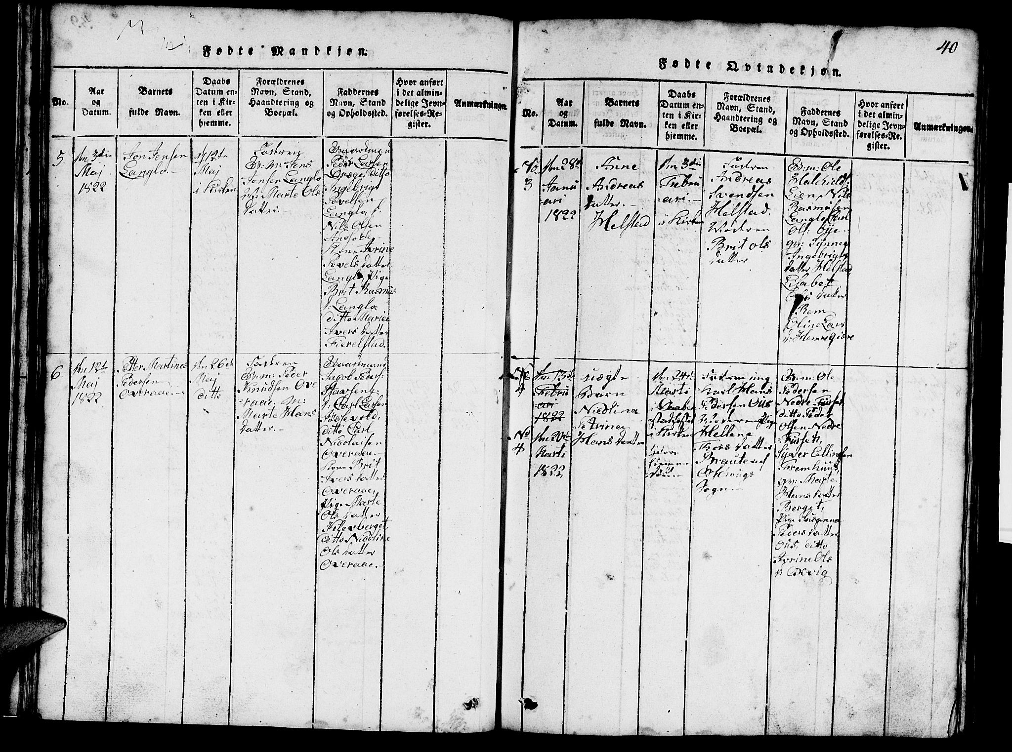 Ministerialprotokoller, klokkerbøker og fødselsregistre - Møre og Romsdal, AV/SAT-A-1454/520/L0289: Parish register (copy) no. 520C01, 1817-1837, p. 40