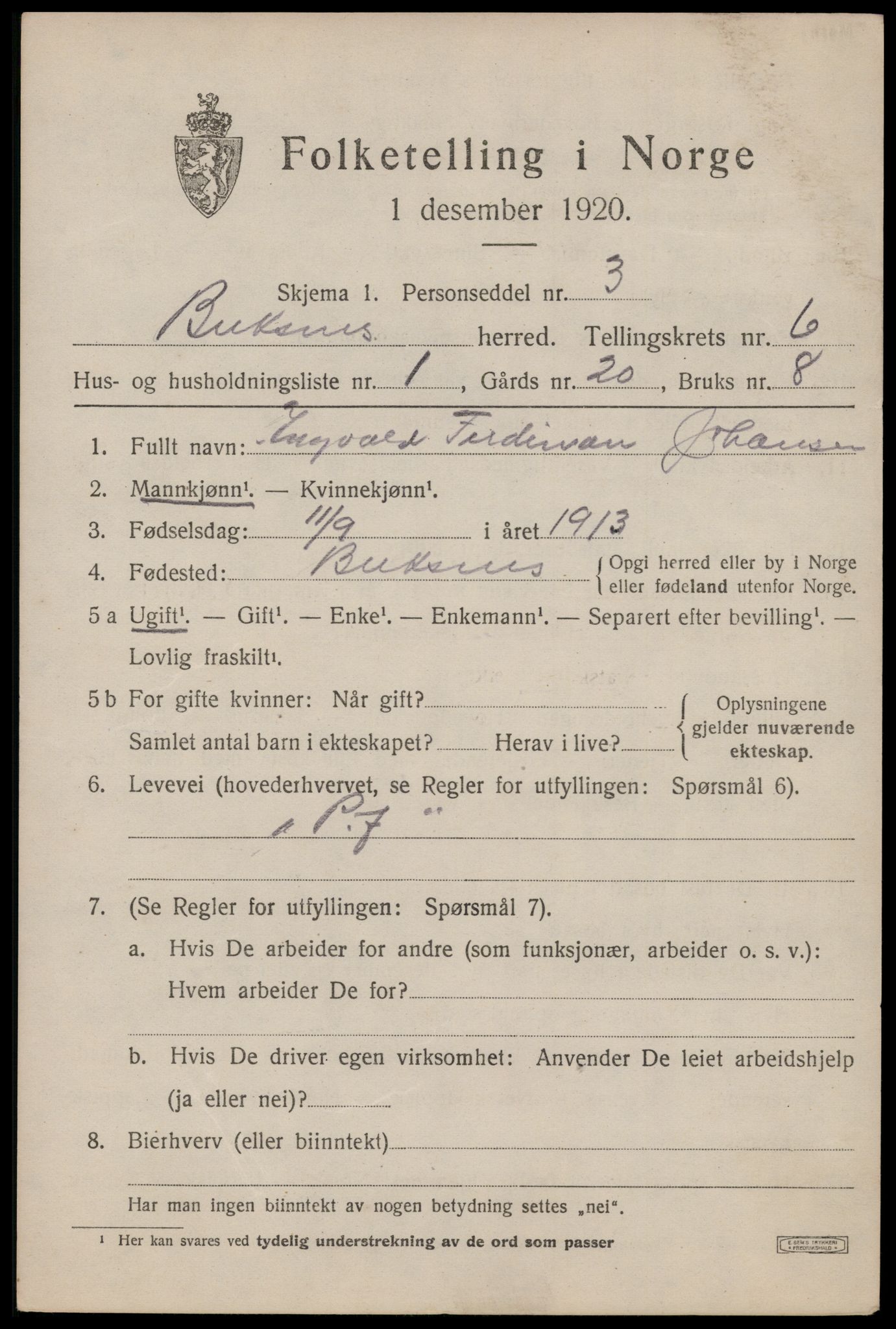 SAT, 1920 census for Buksnes, 1920, p. 5971