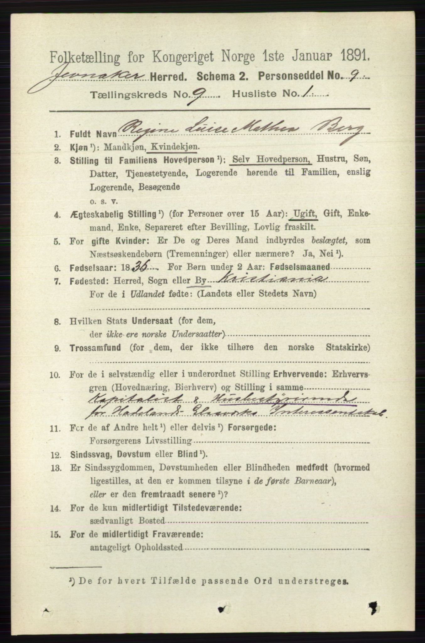 RA, 1891 census for 0532 Jevnaker, 1891, p. 4905