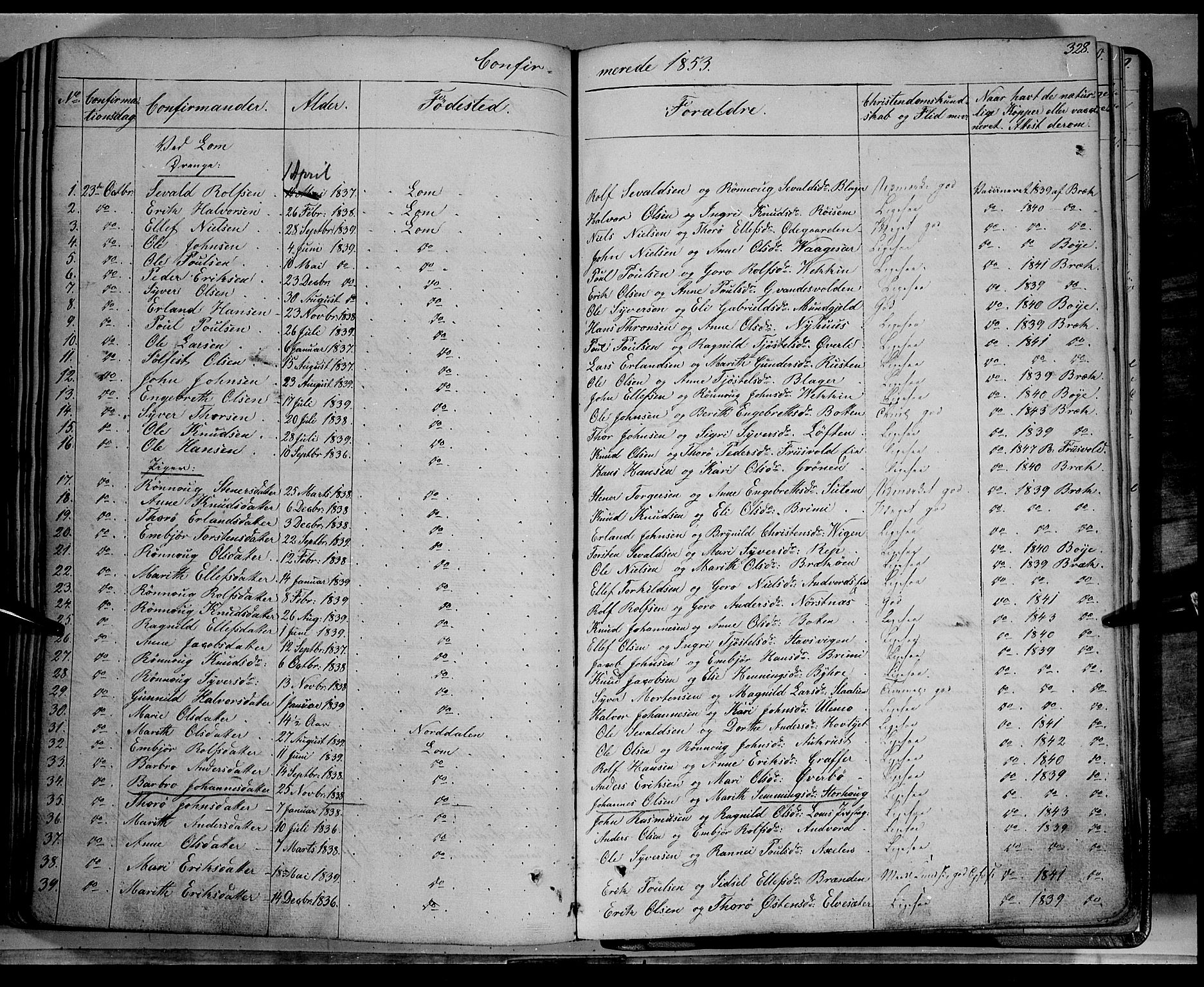 Lom prestekontor, SAH/PREST-070/K/L0006: Parish register (official) no. 6A, 1837-1863, p. 328