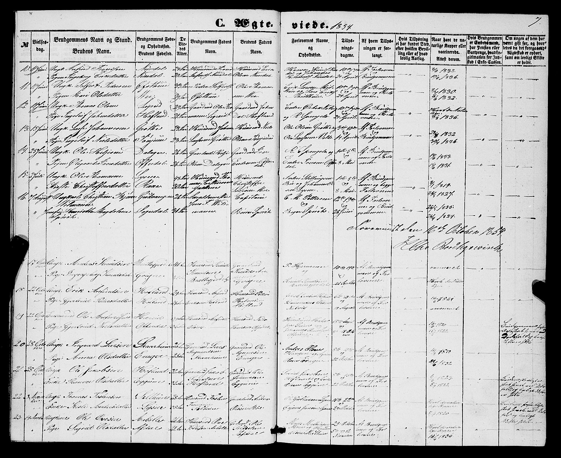 Lærdal sokneprestembete, AV/SAB-A-81201: Parish register (official) no. A 15, 1853-1877, p. 7