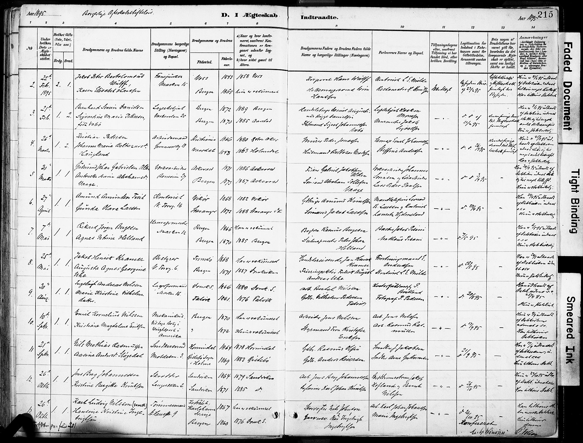 Domkirken sokneprestembete, SAB/A-74801/H/Haa/L0037: Parish register (official) no. D 4, 1880-1907, p. 215