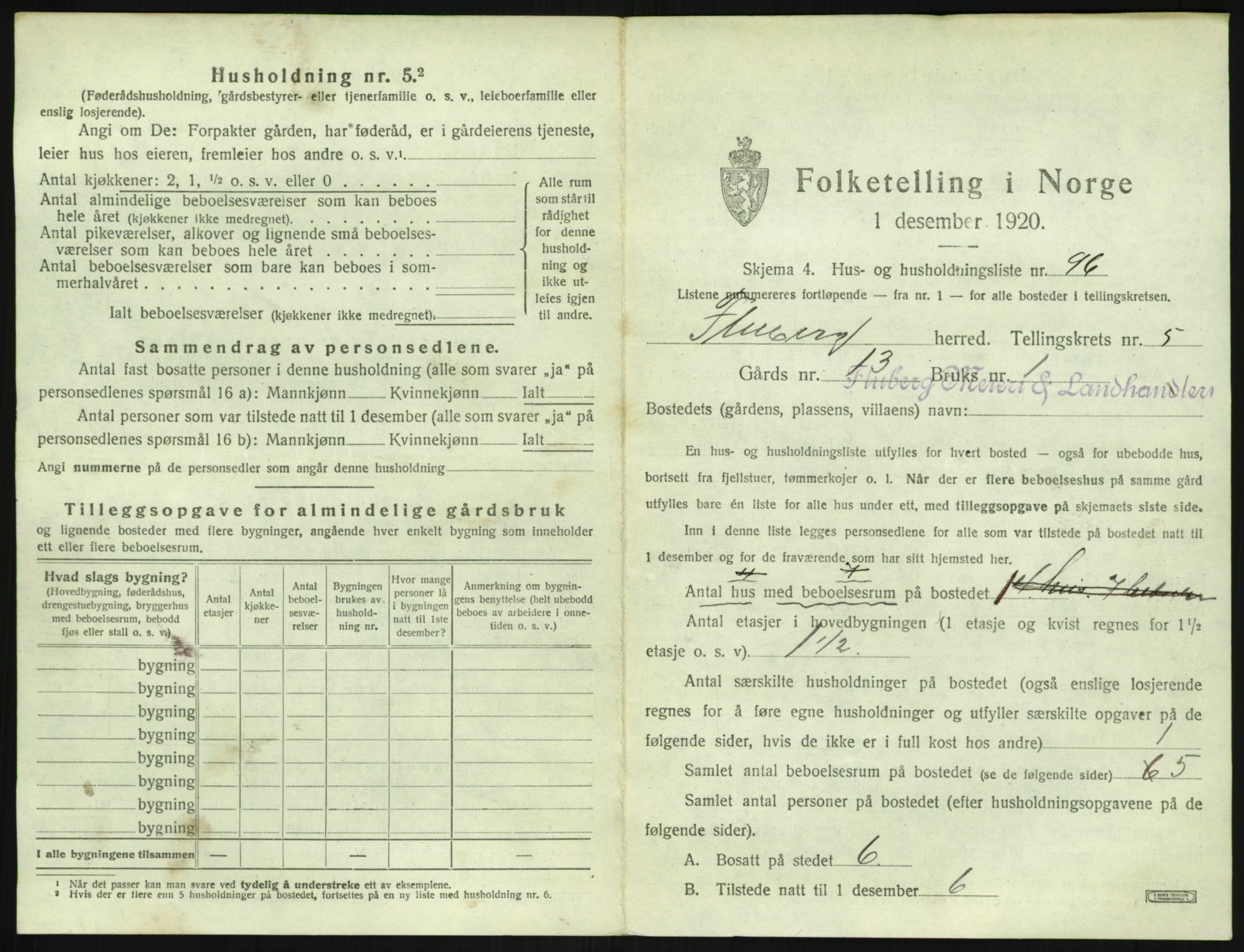 SAH, 1920 census for Fluberg, 1920, p. 780