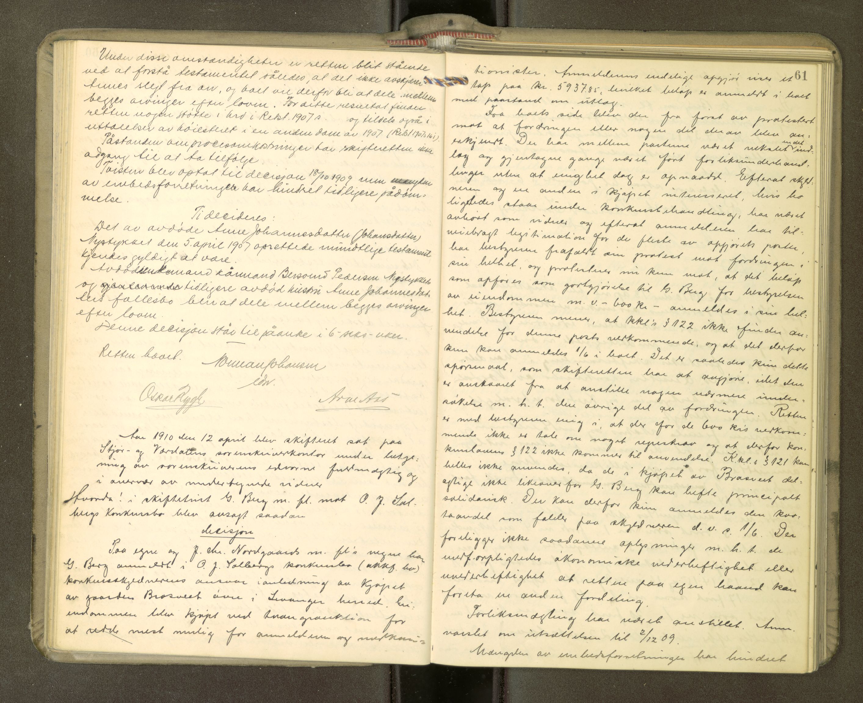 Stjør- og Verdal sorenskriveri, AV/SAT-A-4167/1/3/3B/L0011: Skifteforhandlingsprotokoll, 1909-1912, p. 61