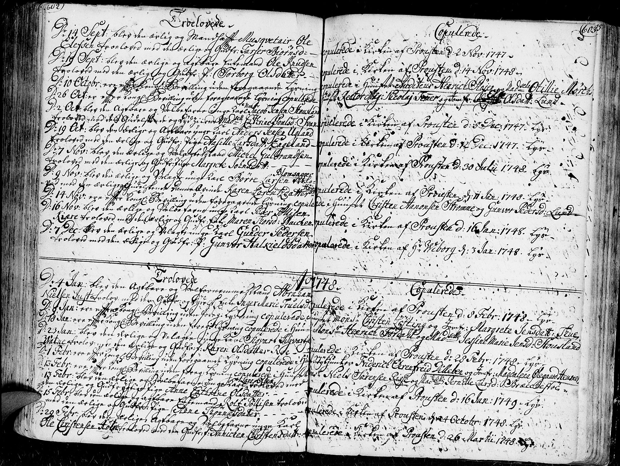 Kristiansand domprosti, SAK/1112-0006/F/Fa/L0001: Parish register (official) no. A 1, 1734-1793, p. 602-603