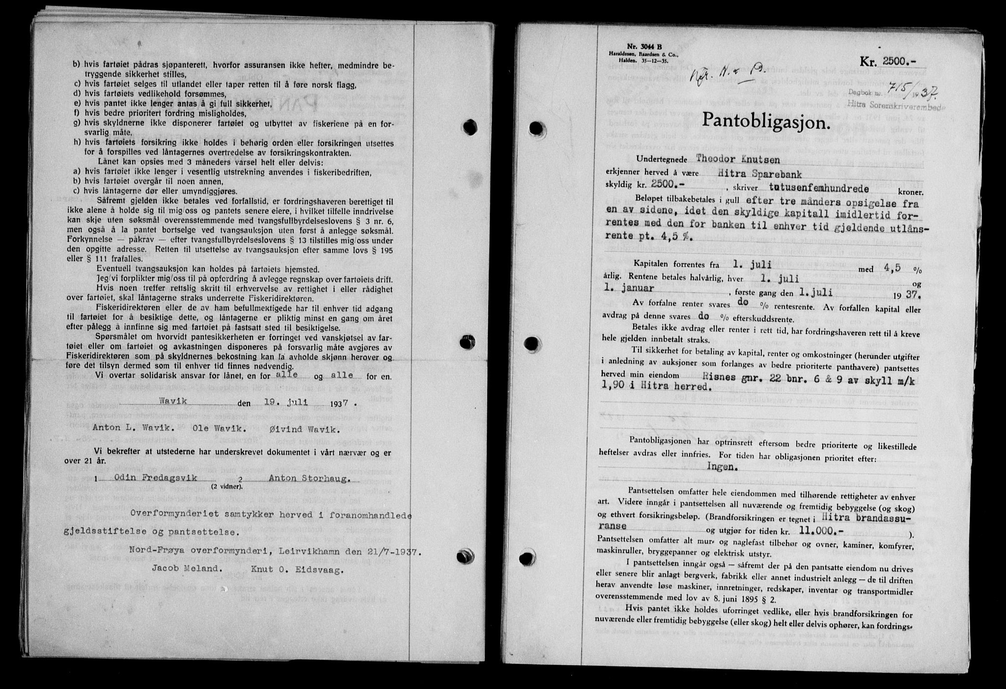 Hitra sorenskriveri, AV/SAT-A-0018/2/2C/2Ca/L0028: Mortgage book no. B-1, 1936-1939, Diary no: : 715/1937