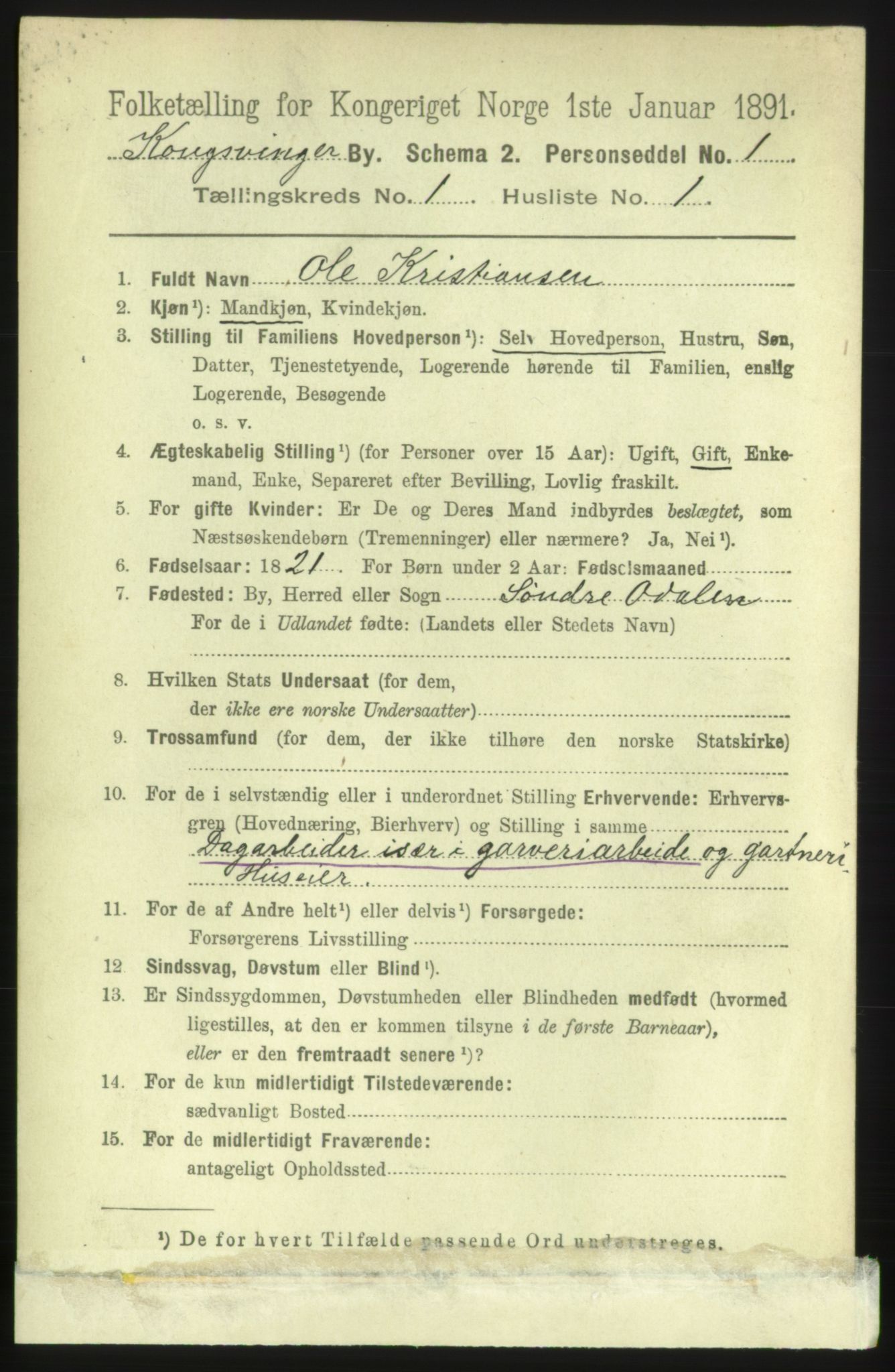 RA, 1891 census for 0402 Kongsvinger, 1891, p. 316