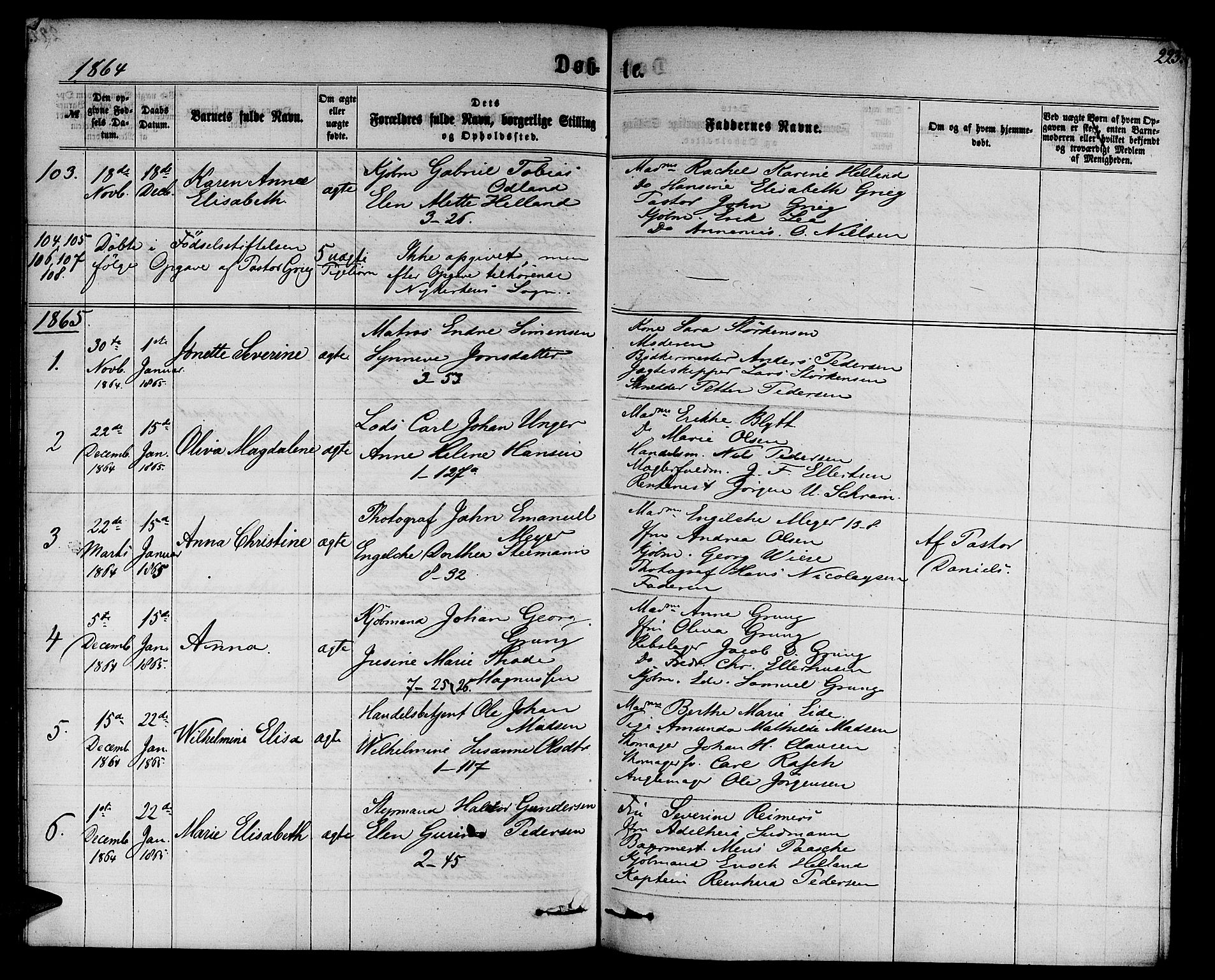 Nykirken Sokneprestembete, SAB/A-77101/H/Hab: Parish register (copy) no. B 2, 1859-1868, p. 223