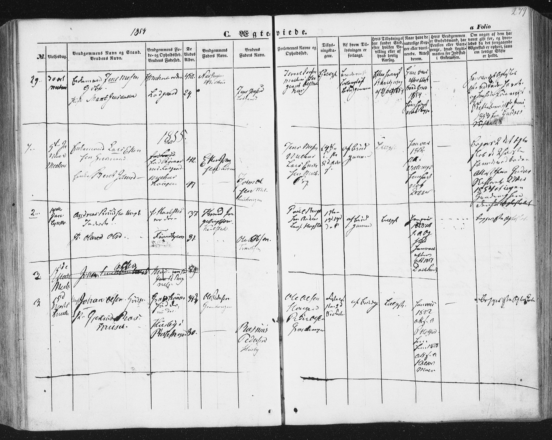 Ministerialprotokoller, klokkerbøker og fødselsregistre - Sør-Trøndelag, SAT/A-1456/691/L1076: Parish register (official) no. 691A08, 1852-1861, p. 279
