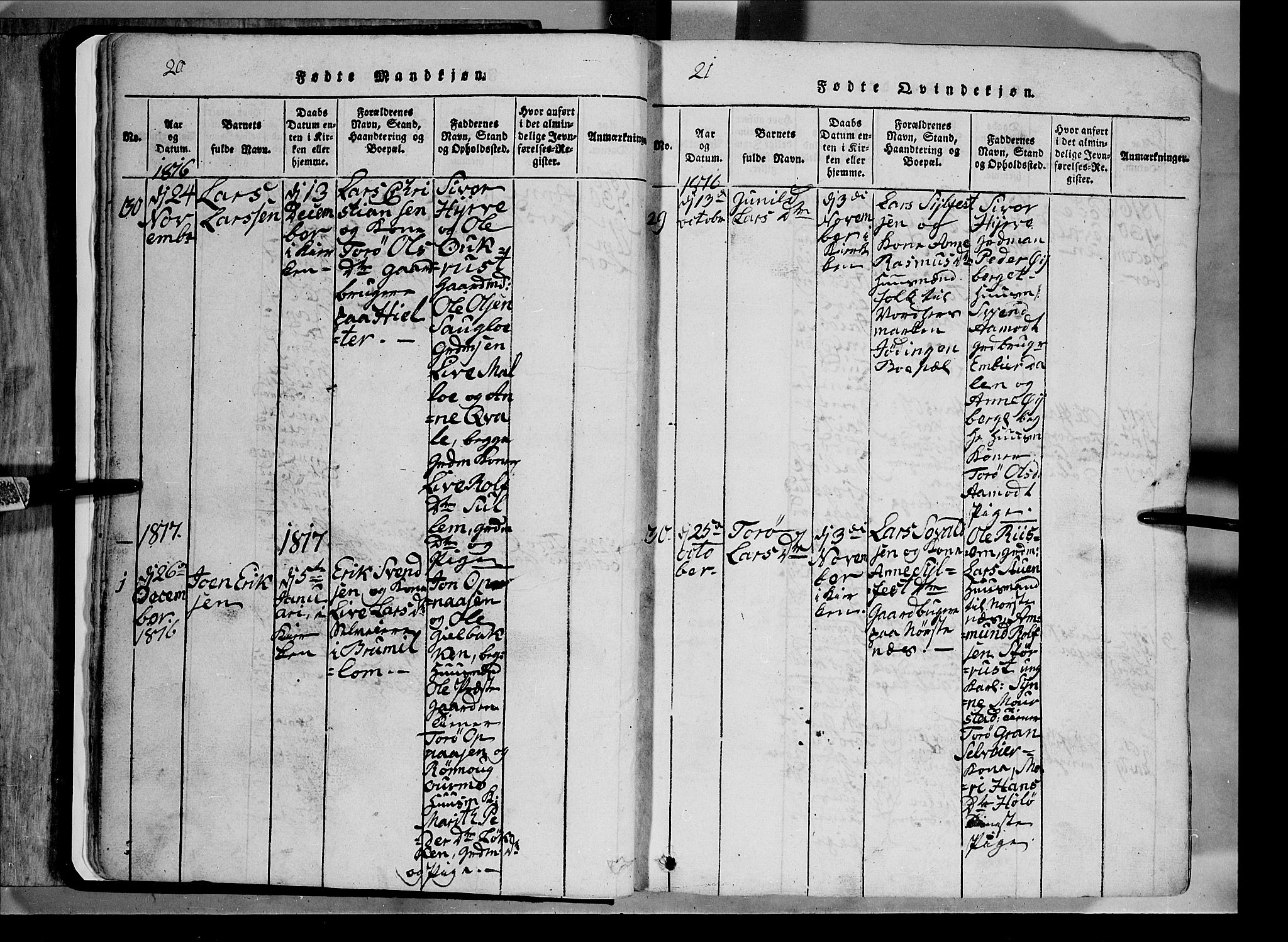 Lom prestekontor, AV/SAH-PREST-070/L/L0003: Parish register (copy) no. 3, 1815-1844, p. 20-21