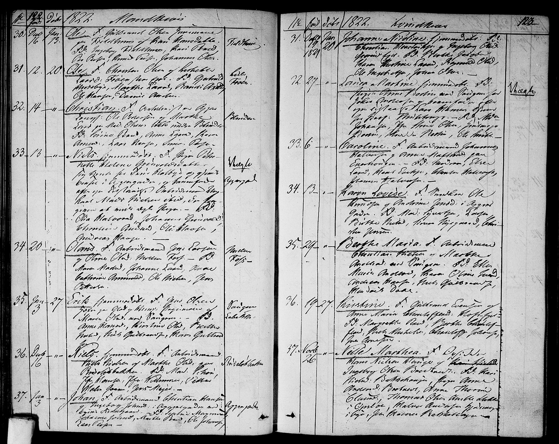 Aker prestekontor kirkebøker, AV/SAO-A-10861/F/L0012: Parish register (official) no. 12, 1819-1828, p. 122-123