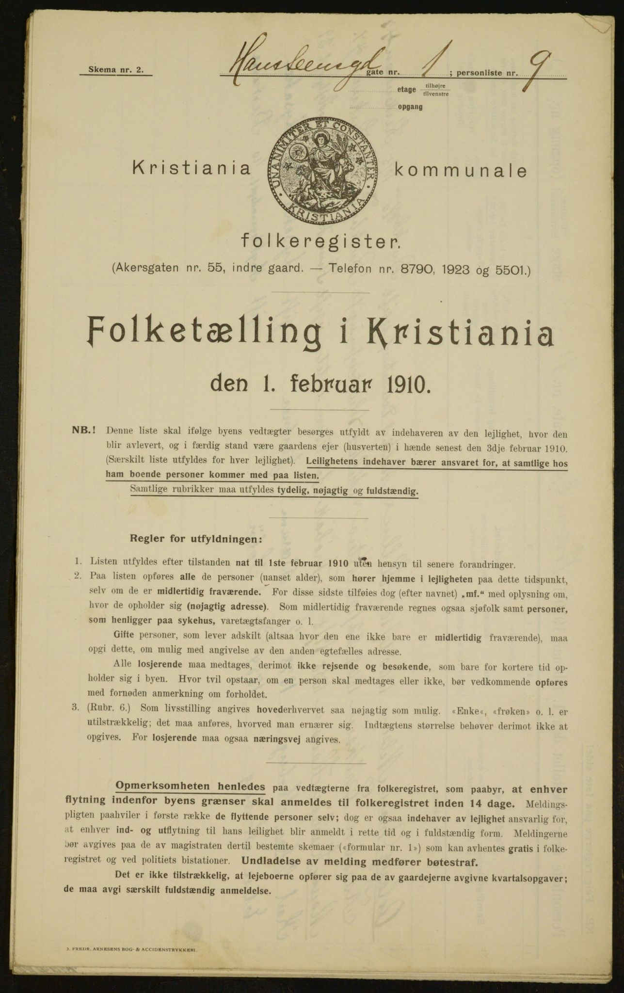 OBA, Municipal Census 1910 for Kristiania, 1910, p. 32586