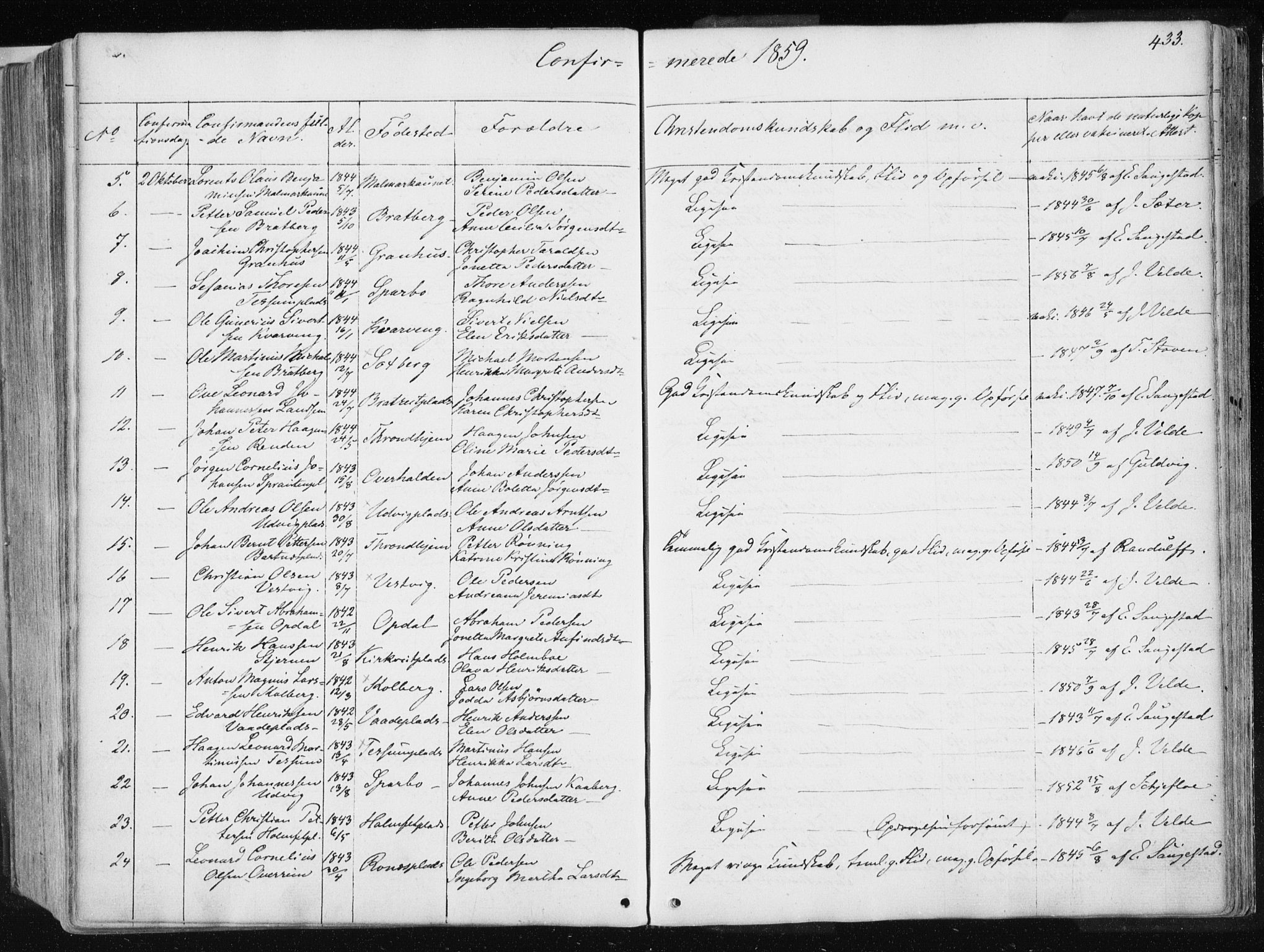 Ministerialprotokoller, klokkerbøker og fødselsregistre - Nord-Trøndelag, SAT/A-1458/741/L0393: Parish register (official) no. 741A07, 1849-1863, p. 433