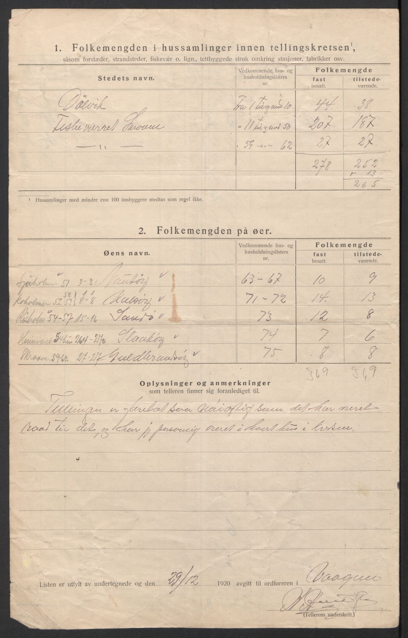 SAT, 1920 census for Vågan, 1920, p. 30