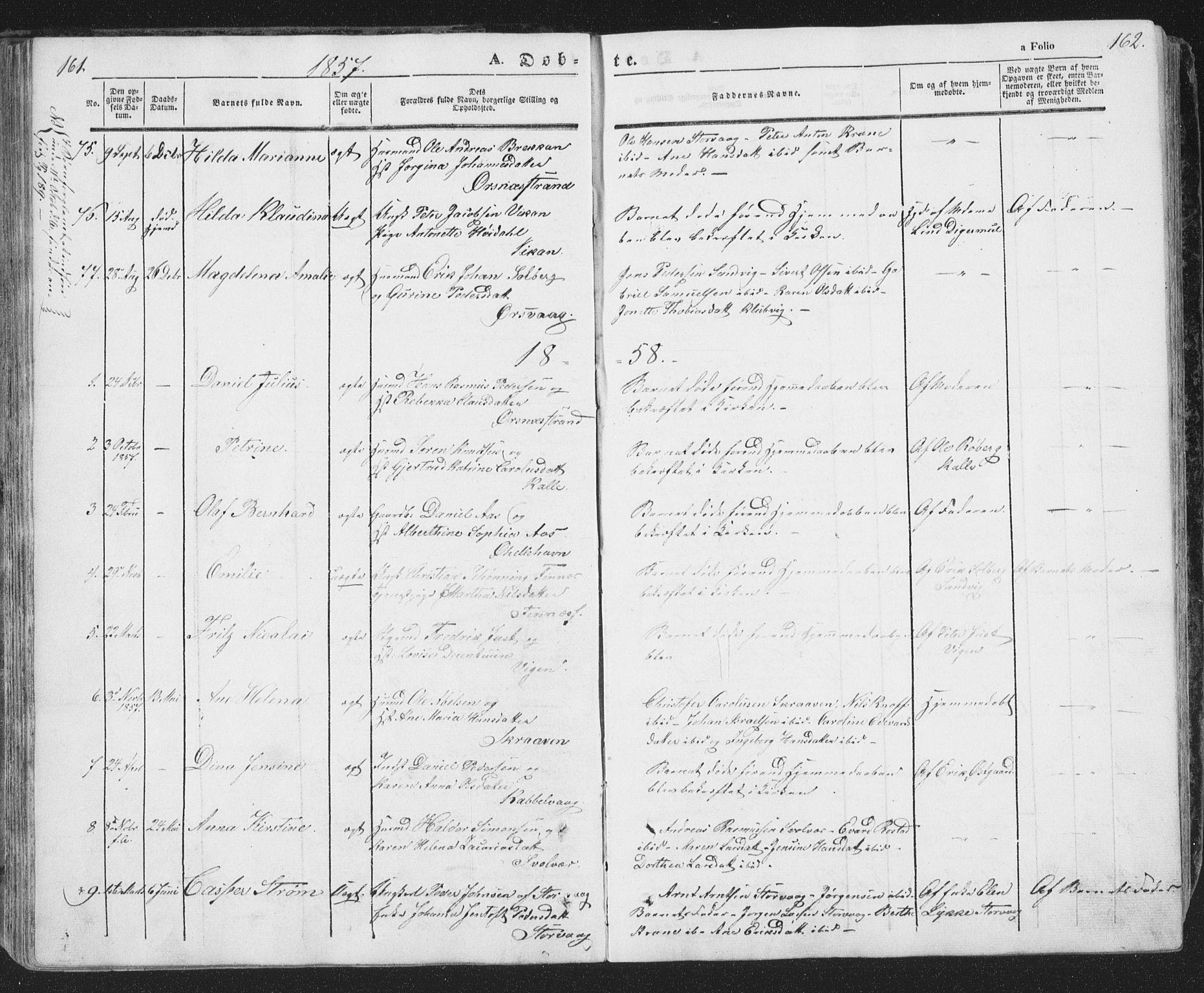 Ministerialprotokoller, klokkerbøker og fødselsregistre - Nordland, SAT/A-1459/874/L1072: Parish register (copy) no. 874C01, 1843-1859, p. 161-162