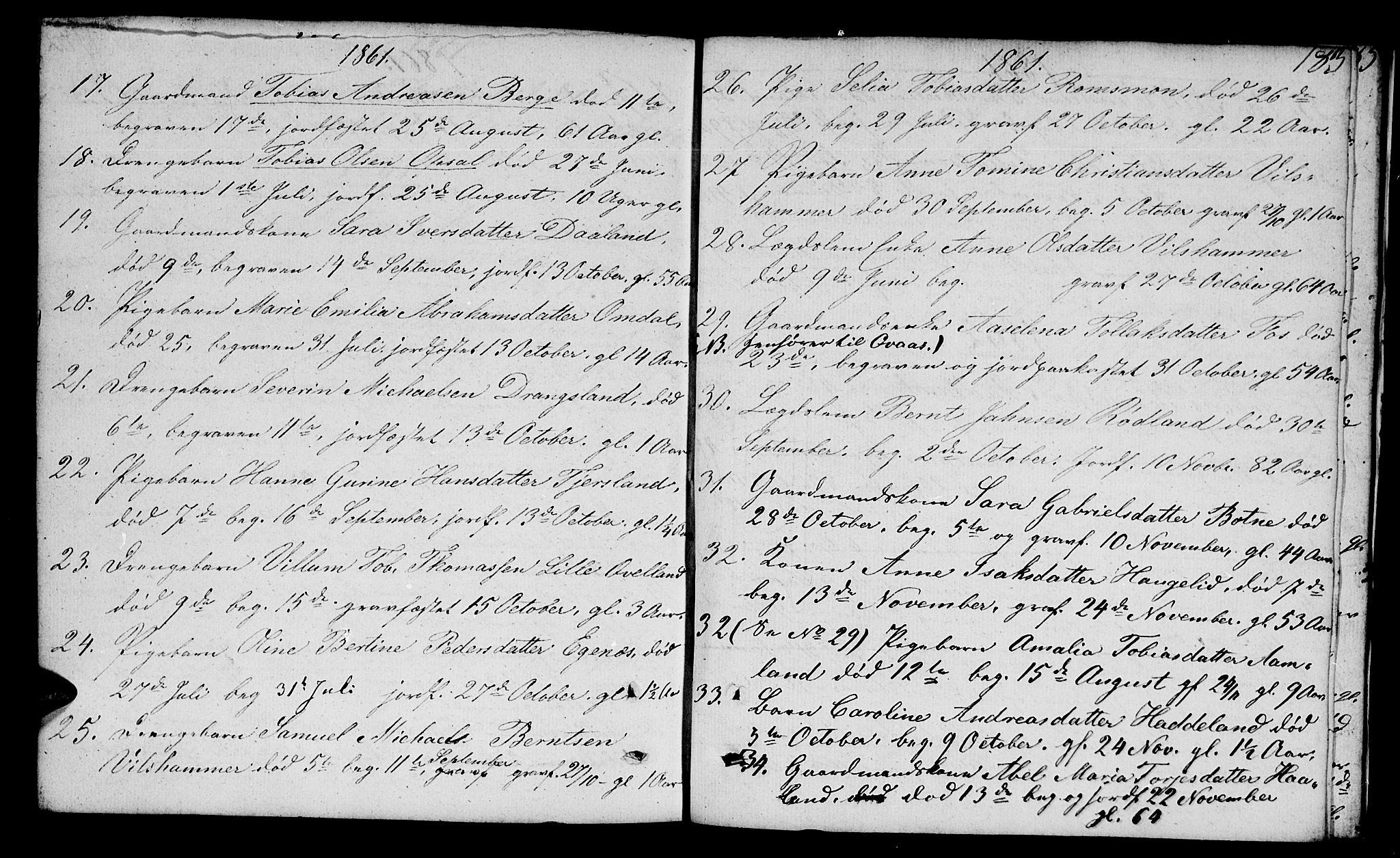 Lyngdal sokneprestkontor, SAK/1111-0029/F/Fb/Fbc/L0002: Parish register (copy) no. B 2, 1849-1864, p. 183