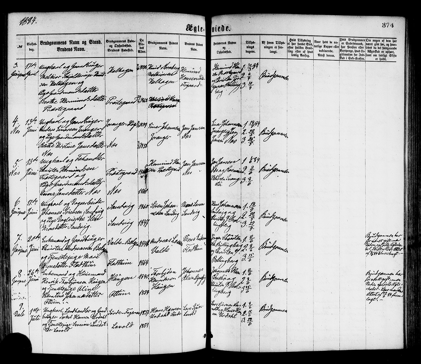 Luster sokneprestembete, AV/SAB-A-81101/H/Haa/Haaa/L0010: Parish register (official) no. A 10, 1871-1886, p. 374