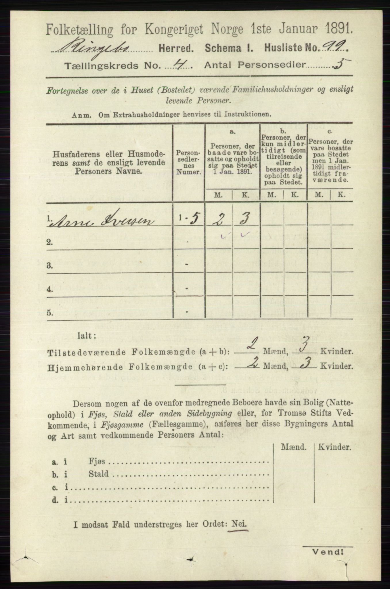 RA, 1891 census for 0520 Ringebu, 1891, p. 1360