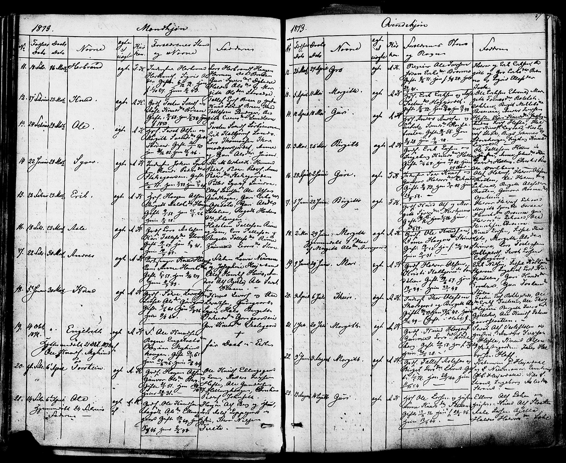 Ål kirkebøker, AV/SAKO-A-249/F/Fa/L0007: Parish register (official) no. I 7, 1865-1881, p. 57