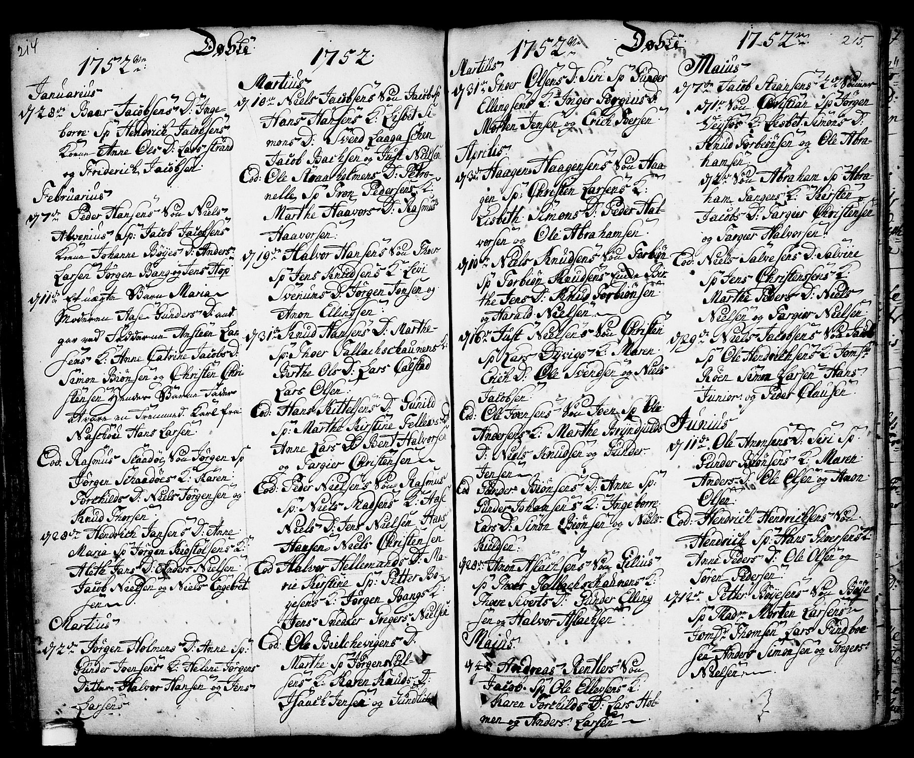 Kragerø kirkebøker, SAKO/A-278/F/Fa/L0001: Parish register (official) no. 1, 1702-1766, p. 214-215