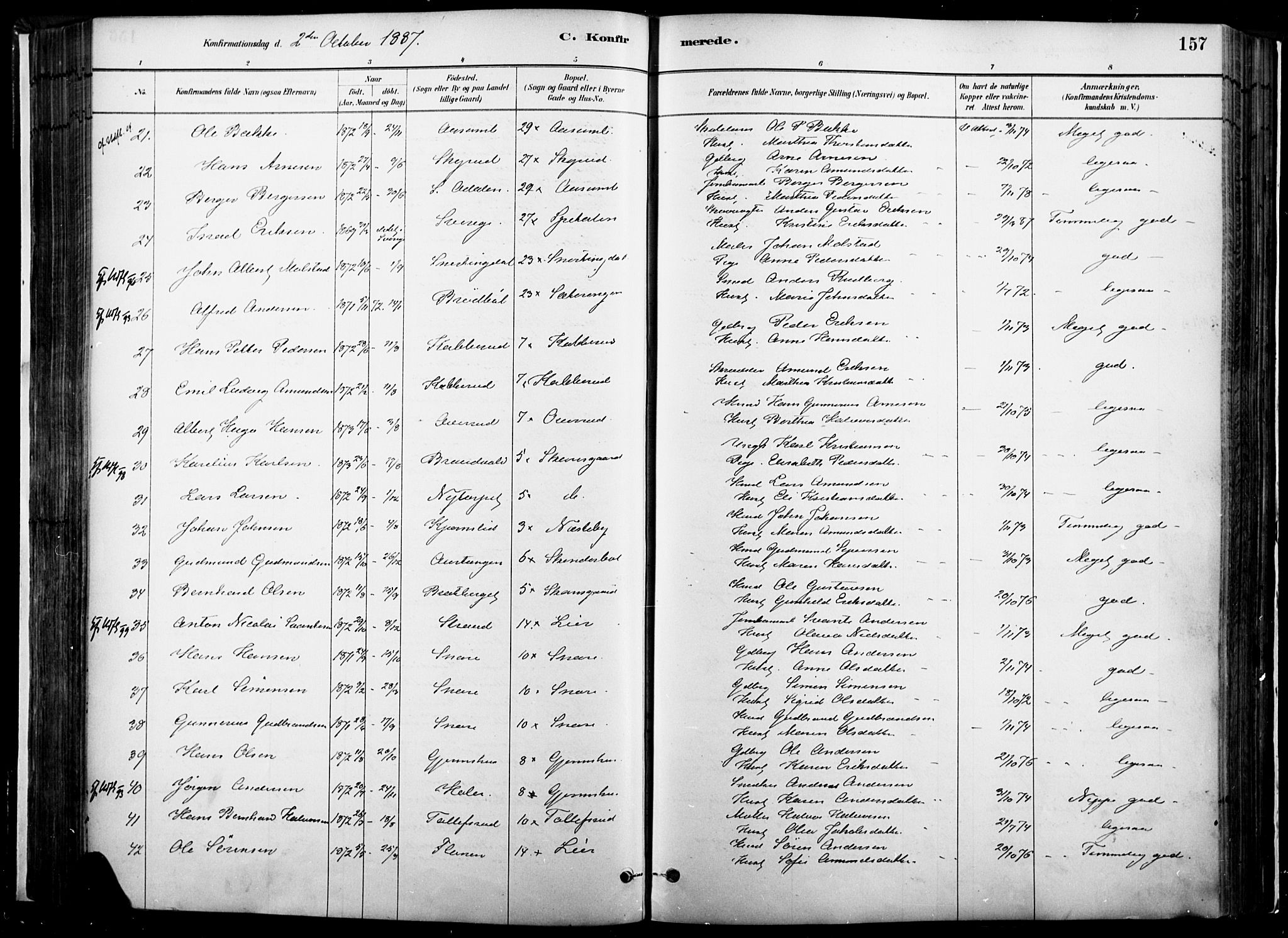 Vinger prestekontor, AV/SAH-PREST-024/H/Ha/Haa/L0014: Parish register (official) no. 14, 1881-1900, p. 157