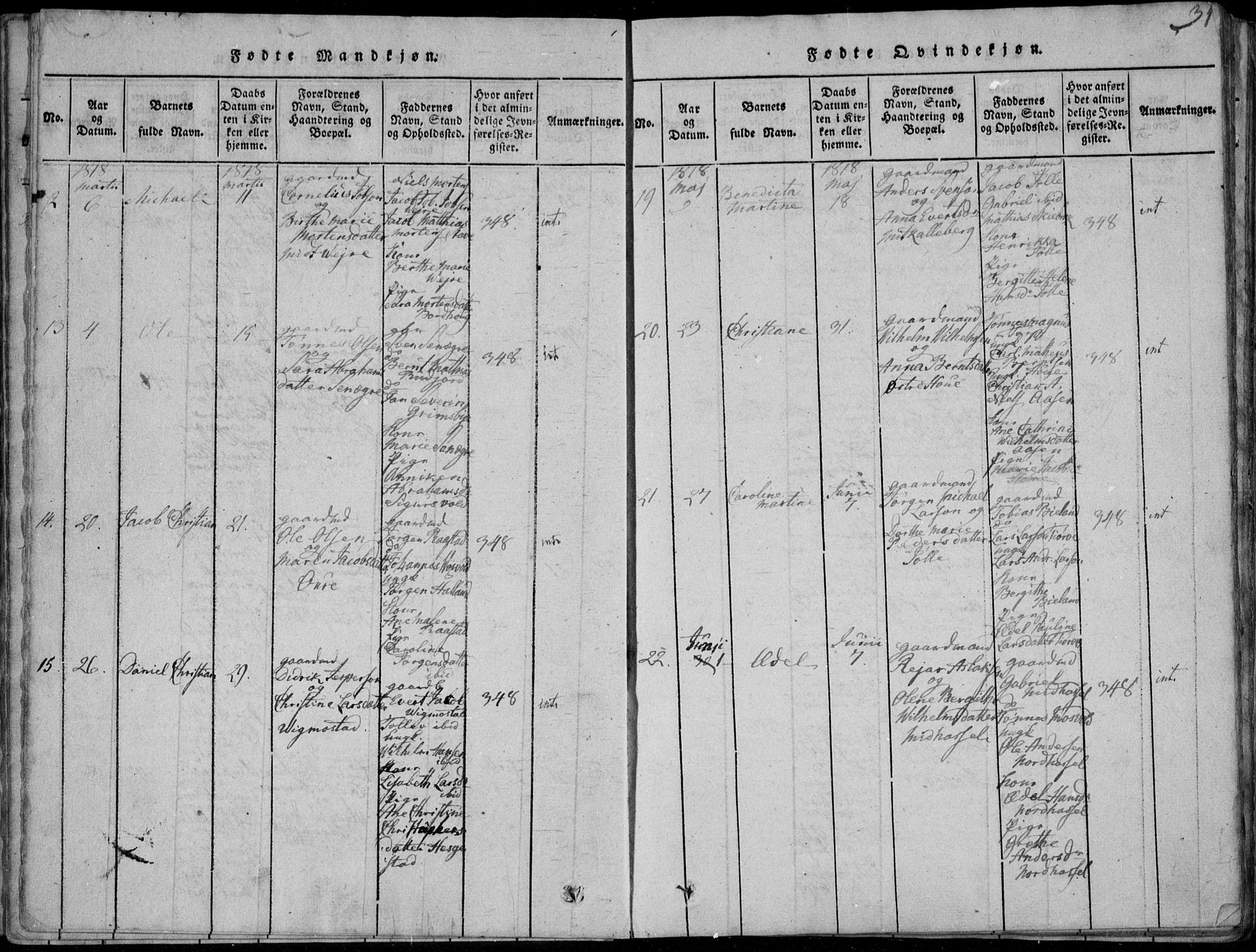 Lista sokneprestkontor, SAK/1111-0027/F/Fa/L0007: Parish register (official) no. A 7, 1816-1823, p. 31