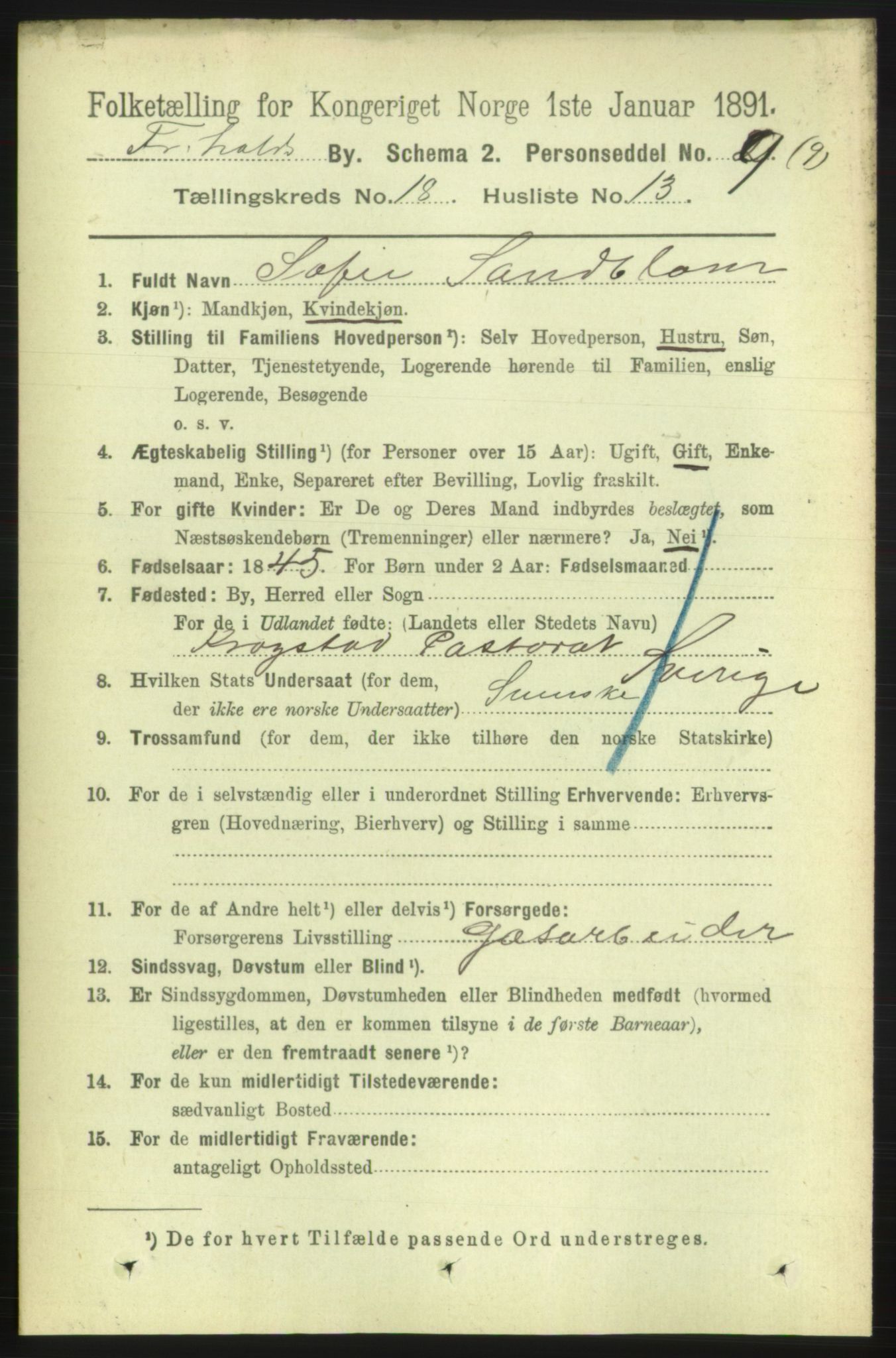 RA, 1891 census for 0101 Fredrikshald, 1891, p. 11530