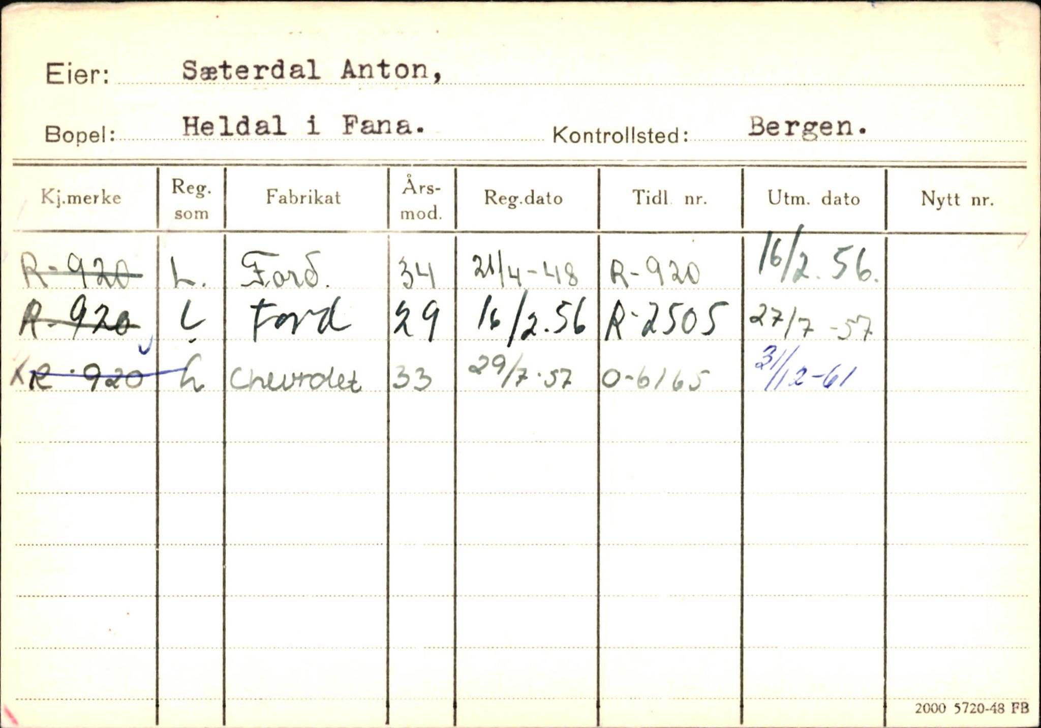 Statens vegvesen, Hordaland vegkontor, AV/SAB-A-5201/2/Ha/L0054: R-eierkort S-T, 1920-1971, p. 24