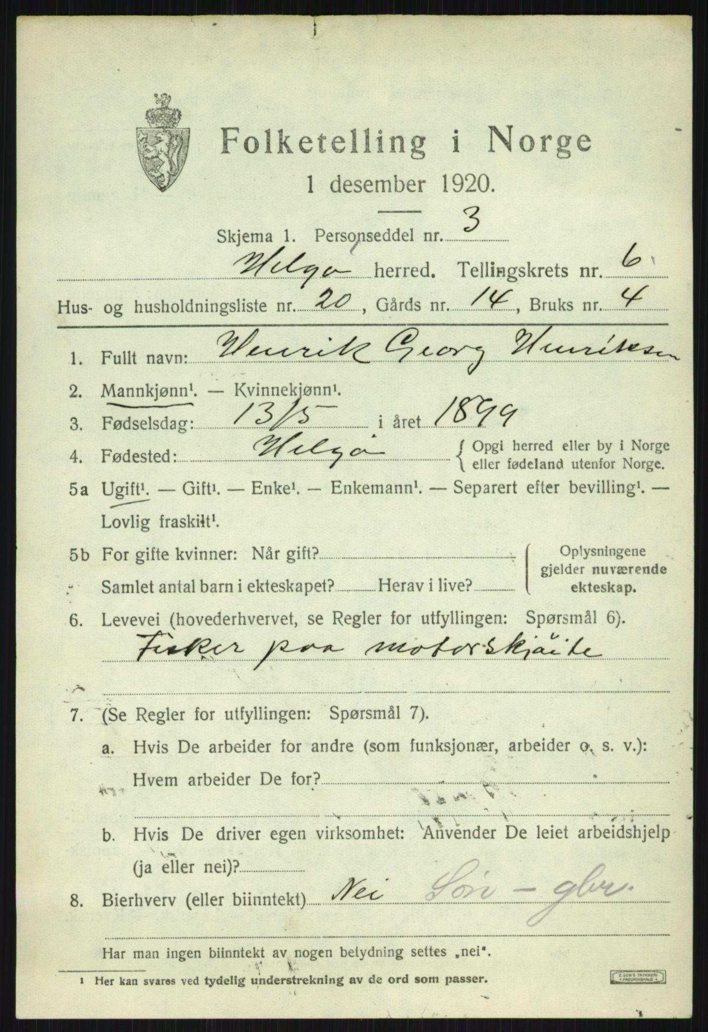 SATØ, 1920 census for Helgøy, 1920, p. 2492